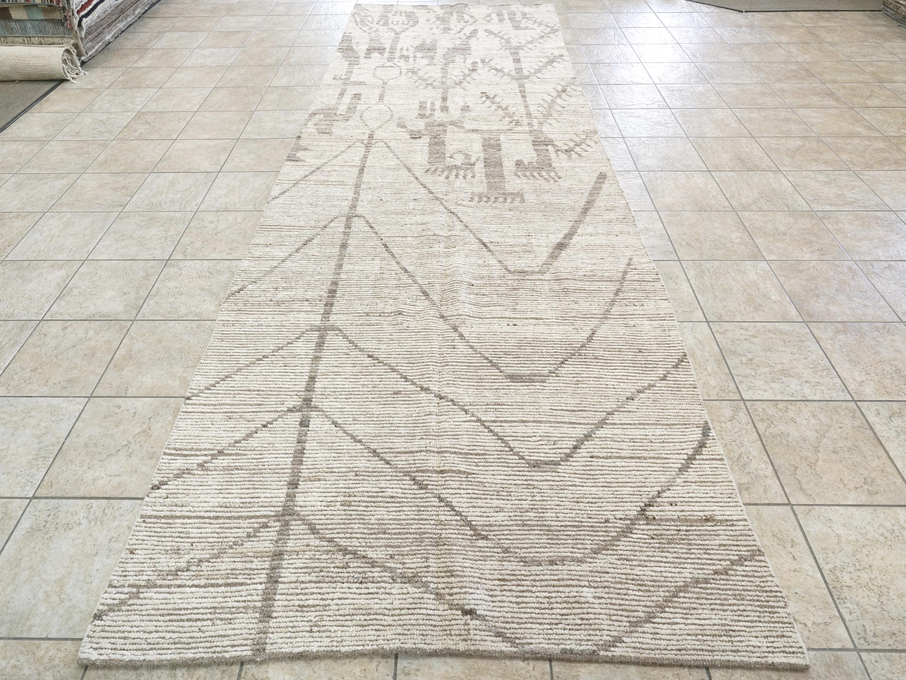 5x16 Ft Beige Moroccan Runner Rug - Hand-Knotted Afghan Wool