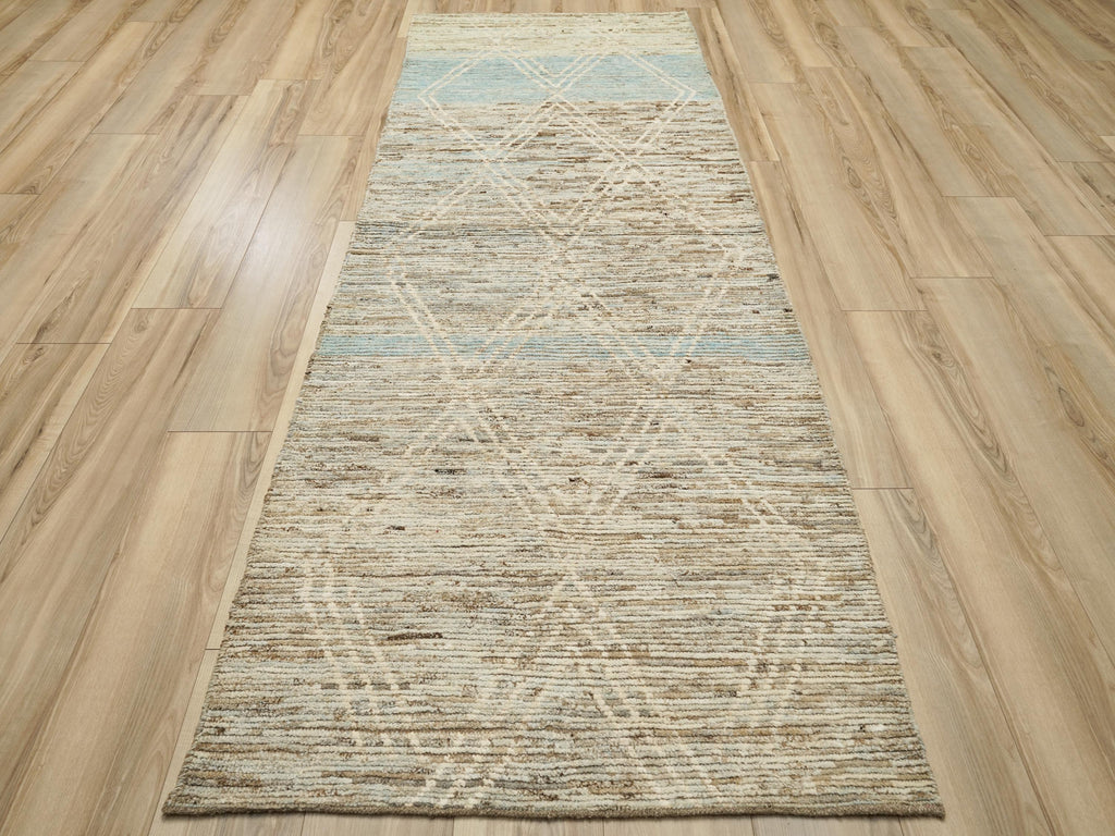 10 Ft Handmade Beige Moroccan Runner Rug - Afghan Wool Rug