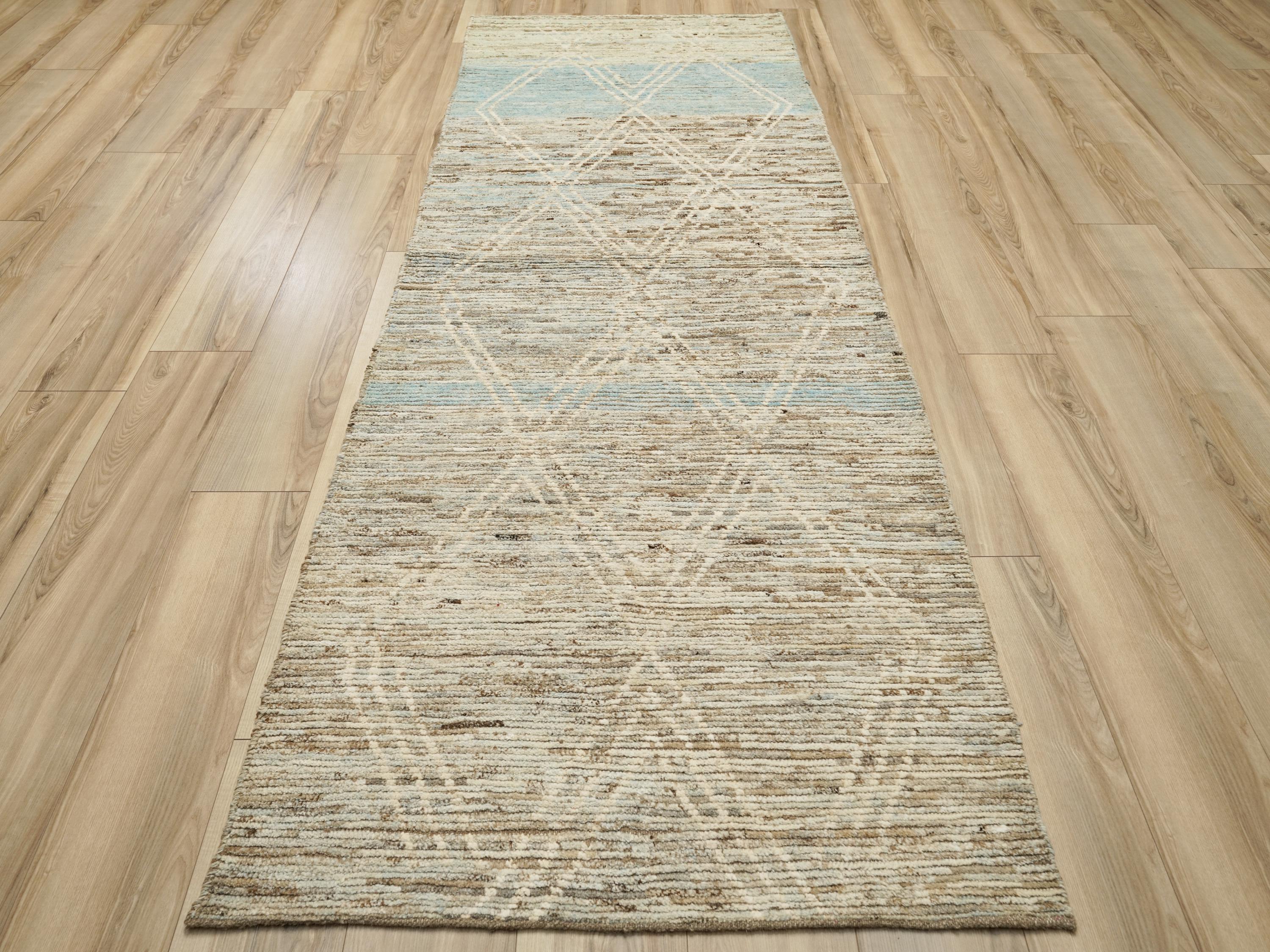 10 Ft Handmade Beige Moroccan Runner Rug - Afghan Wool Rug