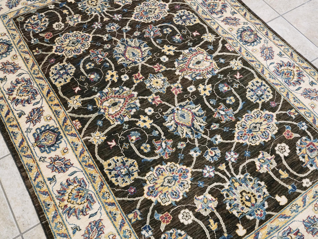 5x7 Ft Black Bidjar Rug - Afghan Oriental Wool Rug - Floral Design
