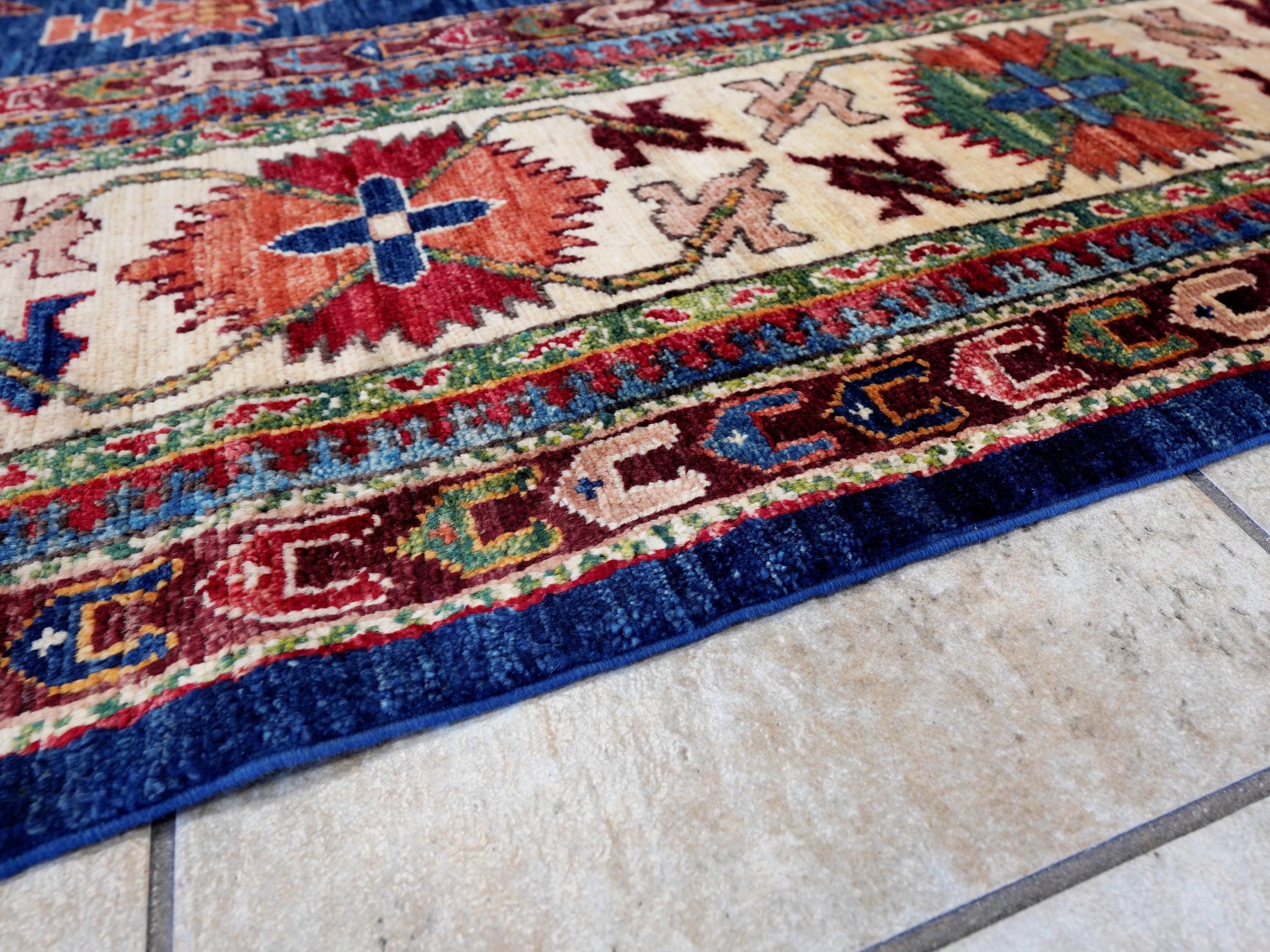 9x12 Ft Blue Kazak Rug - Afghan Oriental Area Rug - Persian Design