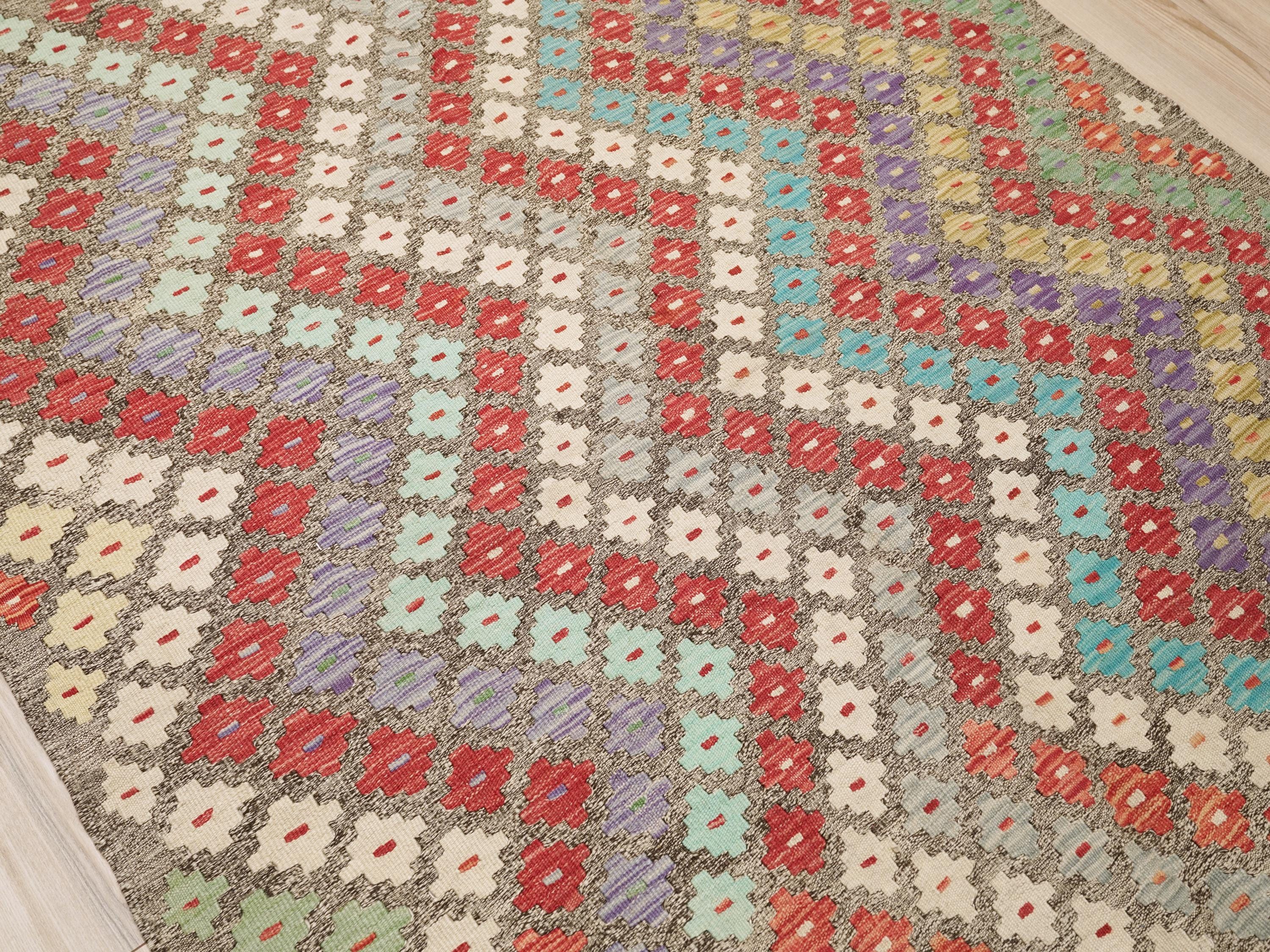 5x7 Ft Colorful Kilim Rug - Afghan Flat Weave