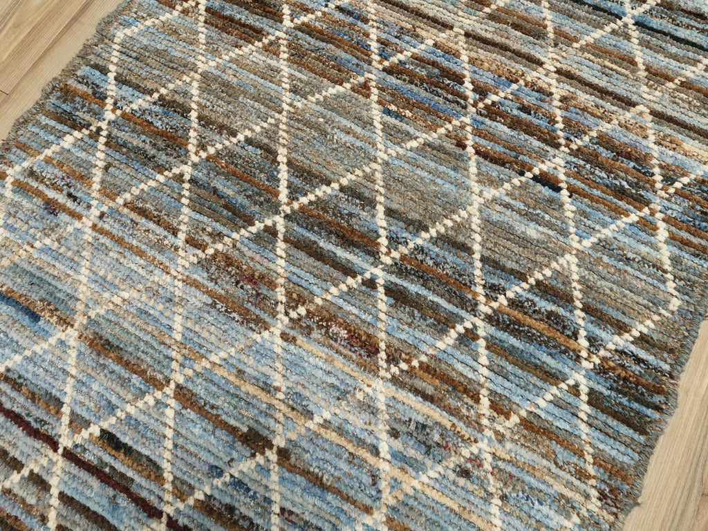 19 Ft Blue Moroccan Runner Rug - Hand Knotted Afghan Hallway Rug