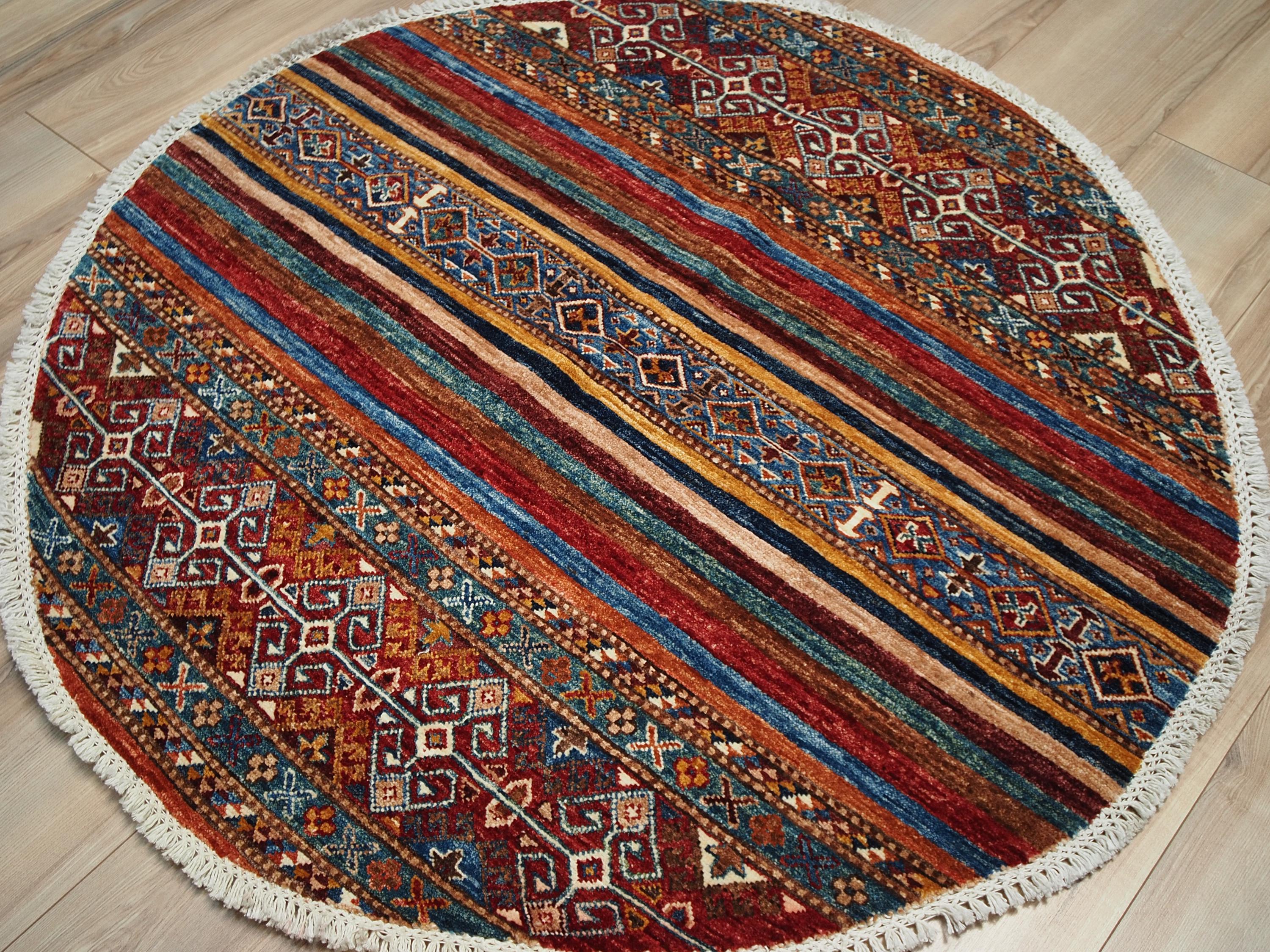 4x4 Ft Red Khorjin Rug - Hand Knotted Ghazni Wool Round Rug