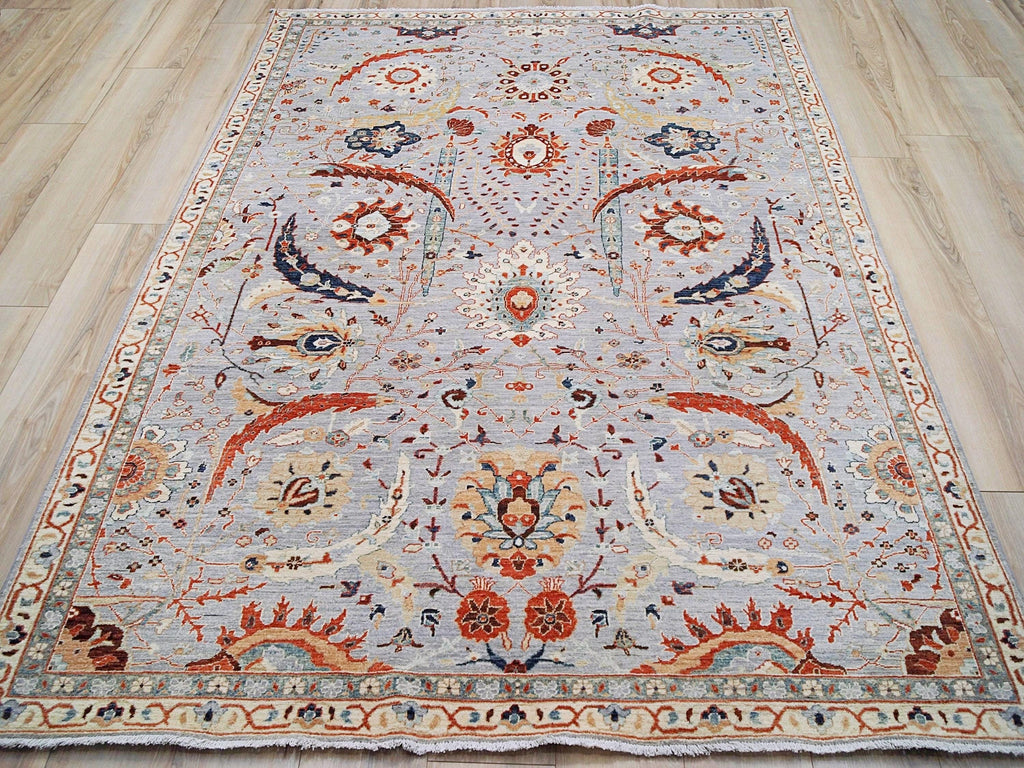 6x9 Ft Light Grey Serapi Rug - Hand Knotted Oriental Rug - Floral Design