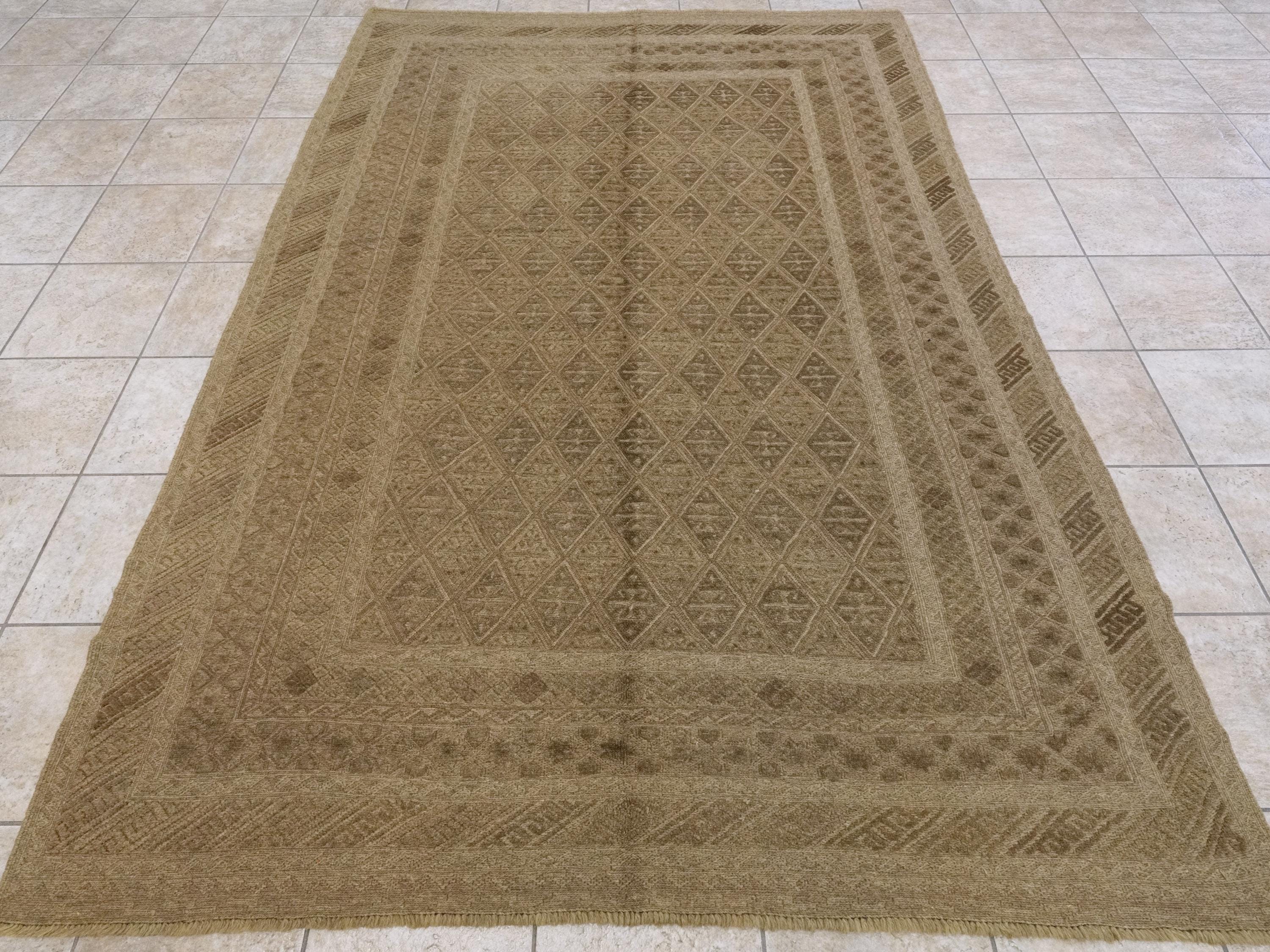 6x9 FT Vintage Hand Knotted Wool Kilim Rug - Brown Tribal Area Rug