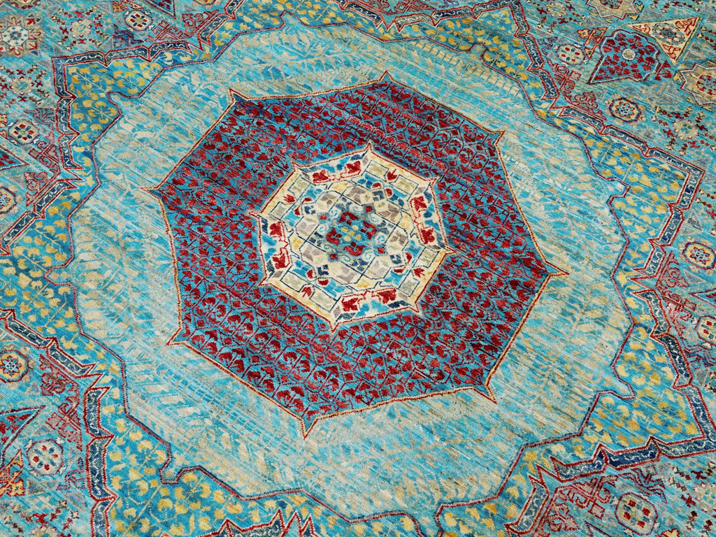 10x14 Ft Light Blue Mamluk Rug - Hand Knotted Afghan Area Rug