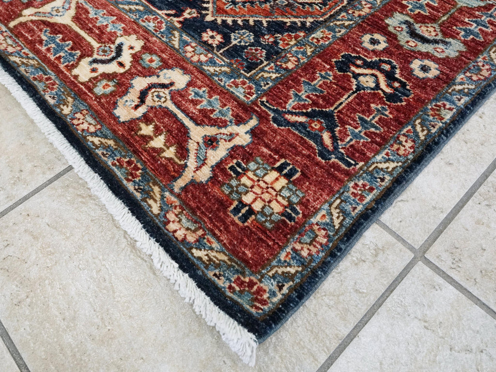 6x9 Ft Blue & Red Heriz Rug - Oriental Area Rug - Persian Design
