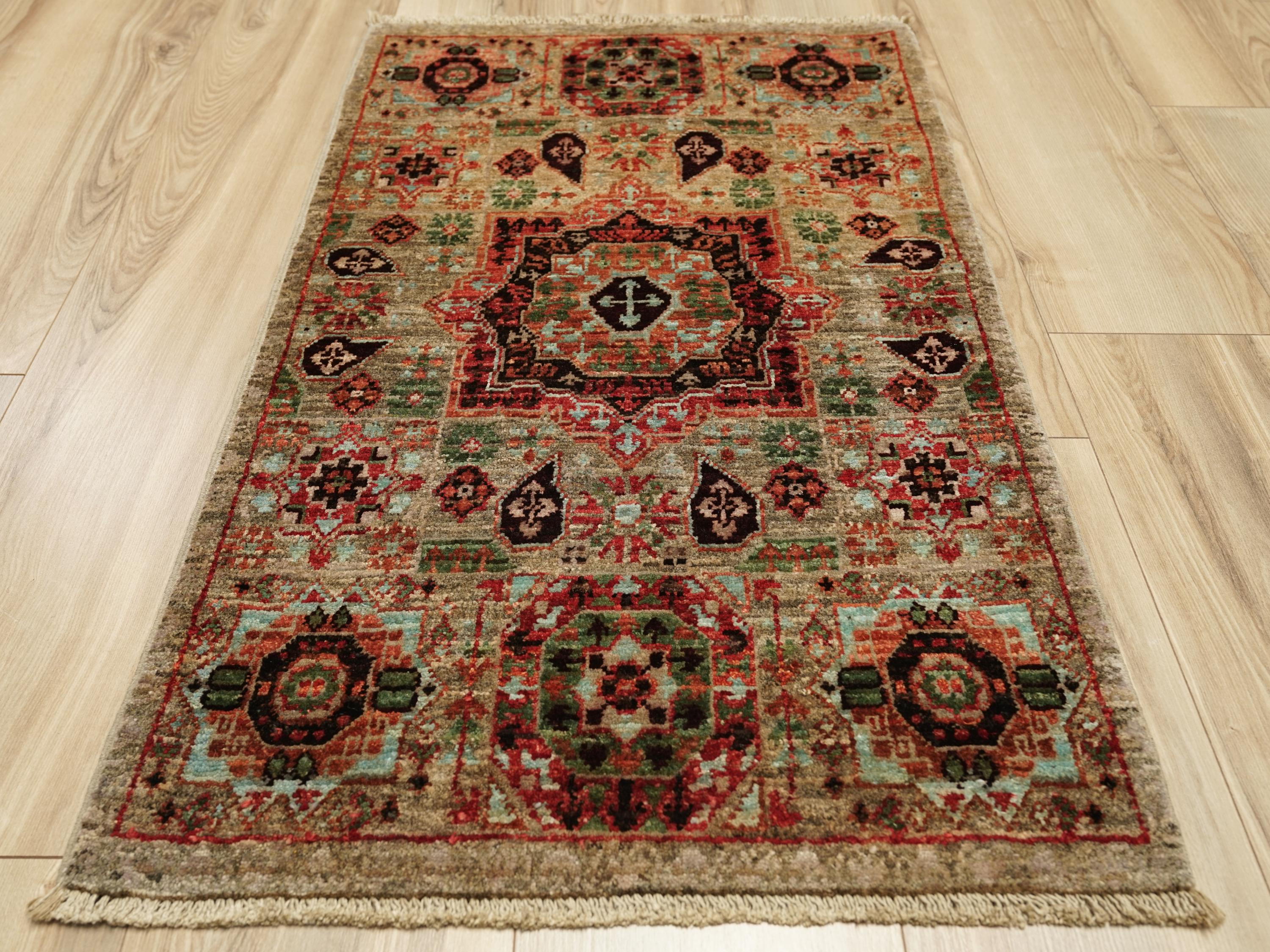 2x3 Ft Hand Knotted Beige Mamluk Rug - Oriental Accent Rug