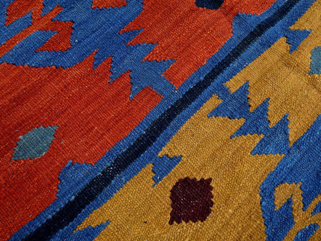 6x9 Ft Red & Blue Maimana Kilim Rug - Hand Knotted Wool Tribal Rug