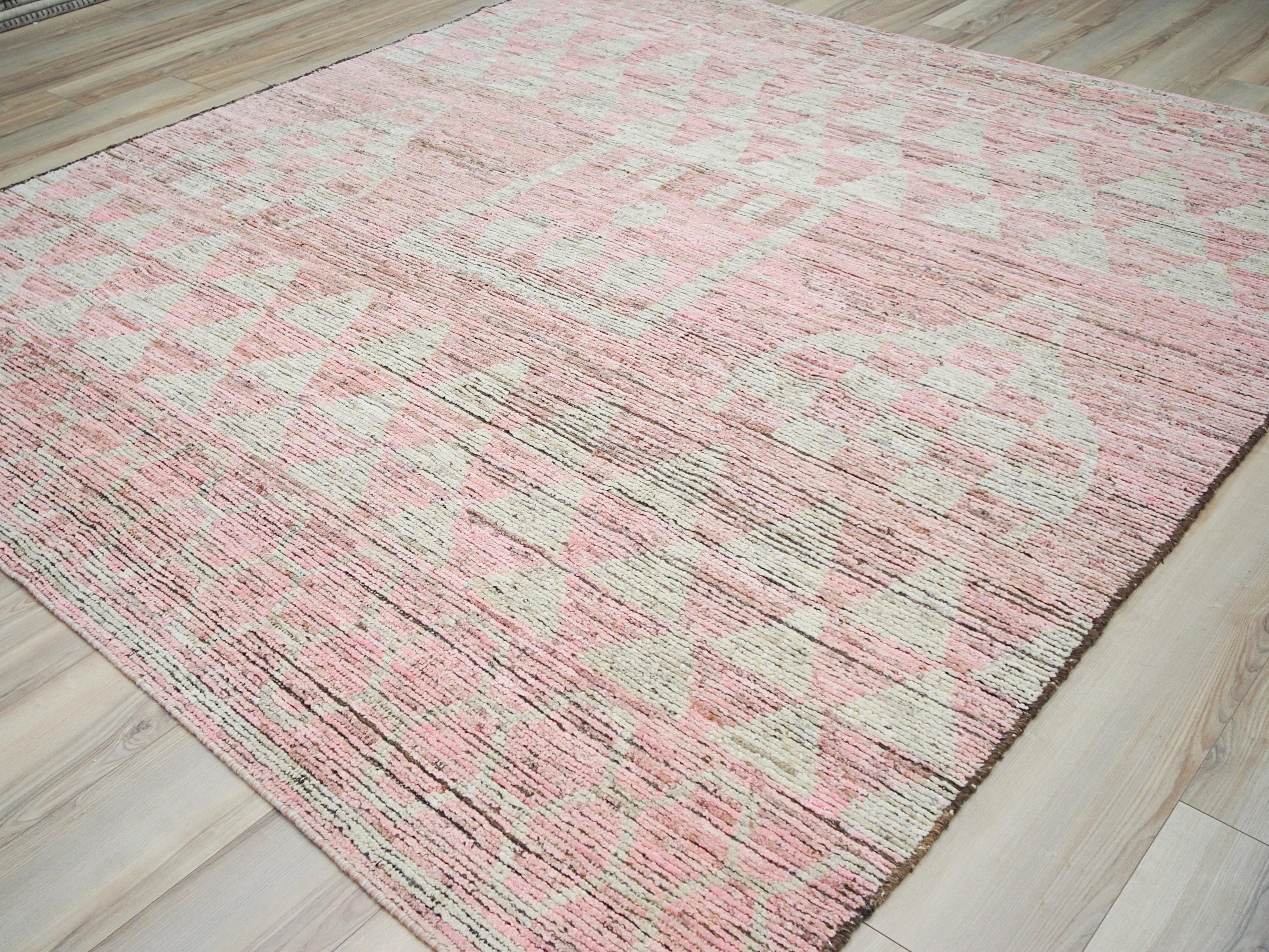8x9 Ft Pink Moroccan Rug - Handmade Wool Area Rug