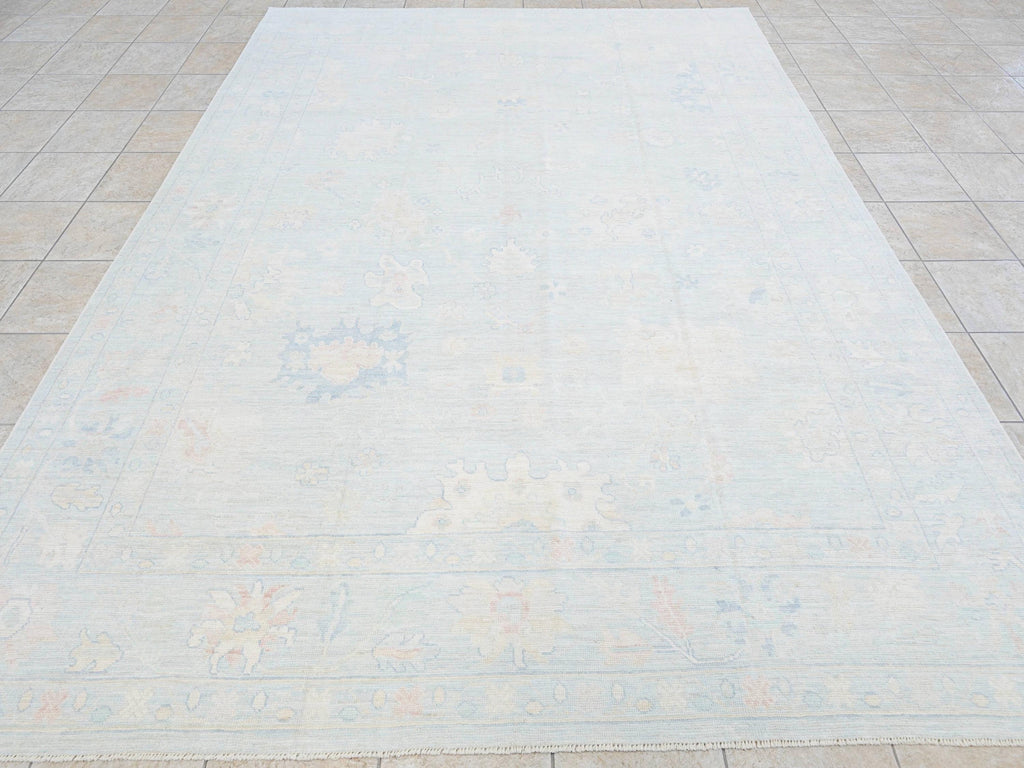 9x12 Ft Light Blue Oushak Rug - Handmade Area Rug - Floral Design