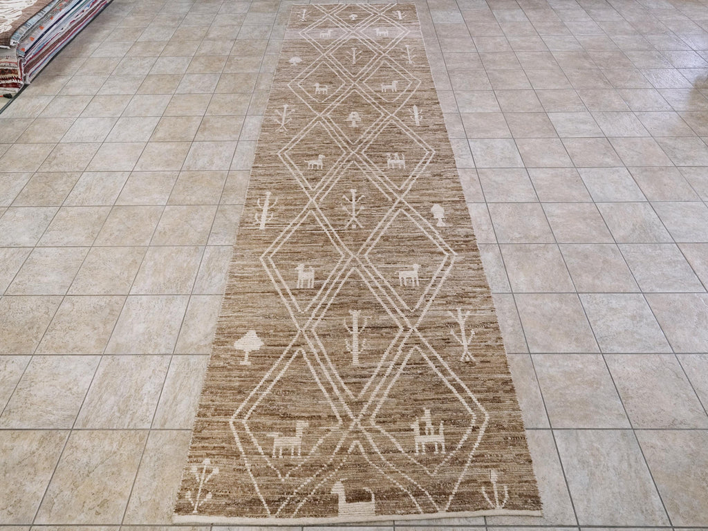 16 Ft Brown Moroccan Runner Rug - Afghan Wide Hallway Rug