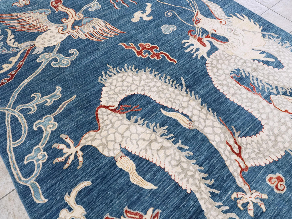 8x10 Ft Blue Dragon Rug - Afghan Oriental Area Rug