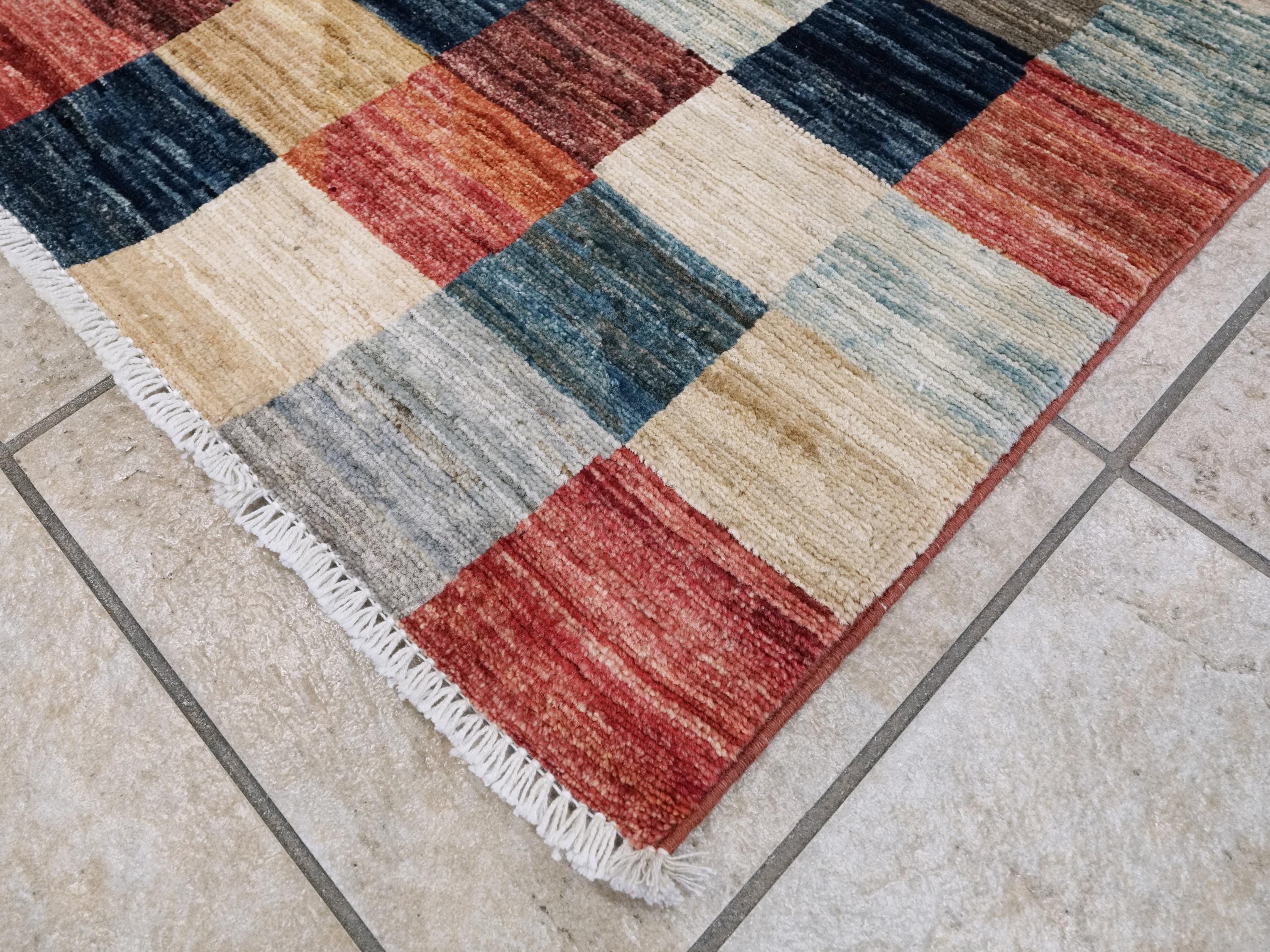 7x10 Multicolor Gabbeh Rug - Afghan Wool Area Rug - Geometric Design