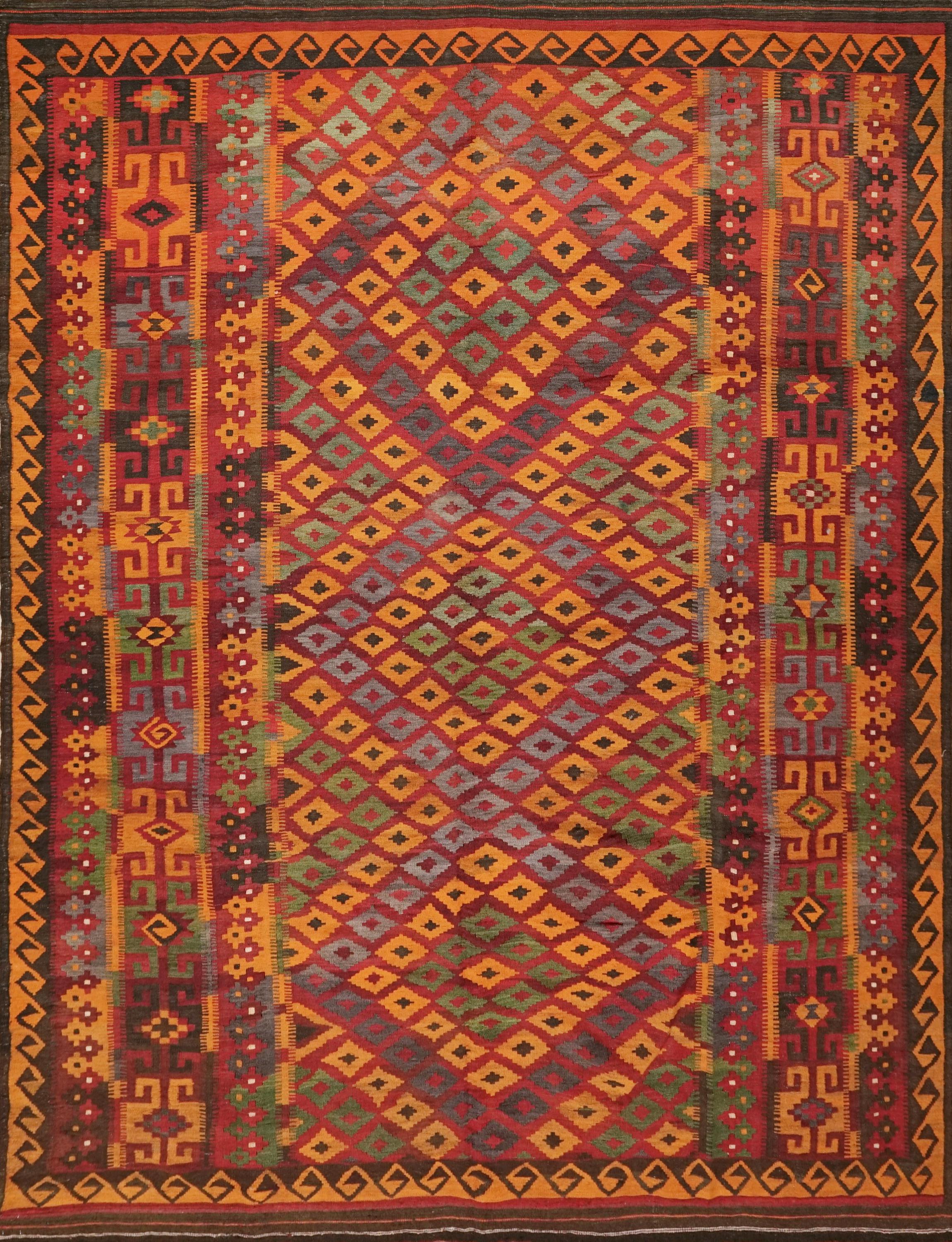 9x14 Ft Red Maimana Kilim Rug - Vintage Afghan Tribal Rug