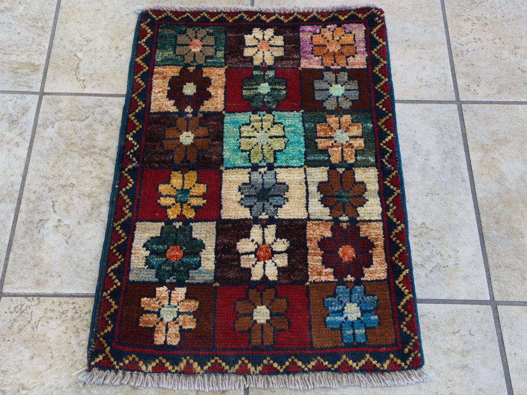 1x2 Ft Red & Blue Serapi Rug - Floral Accent Rug