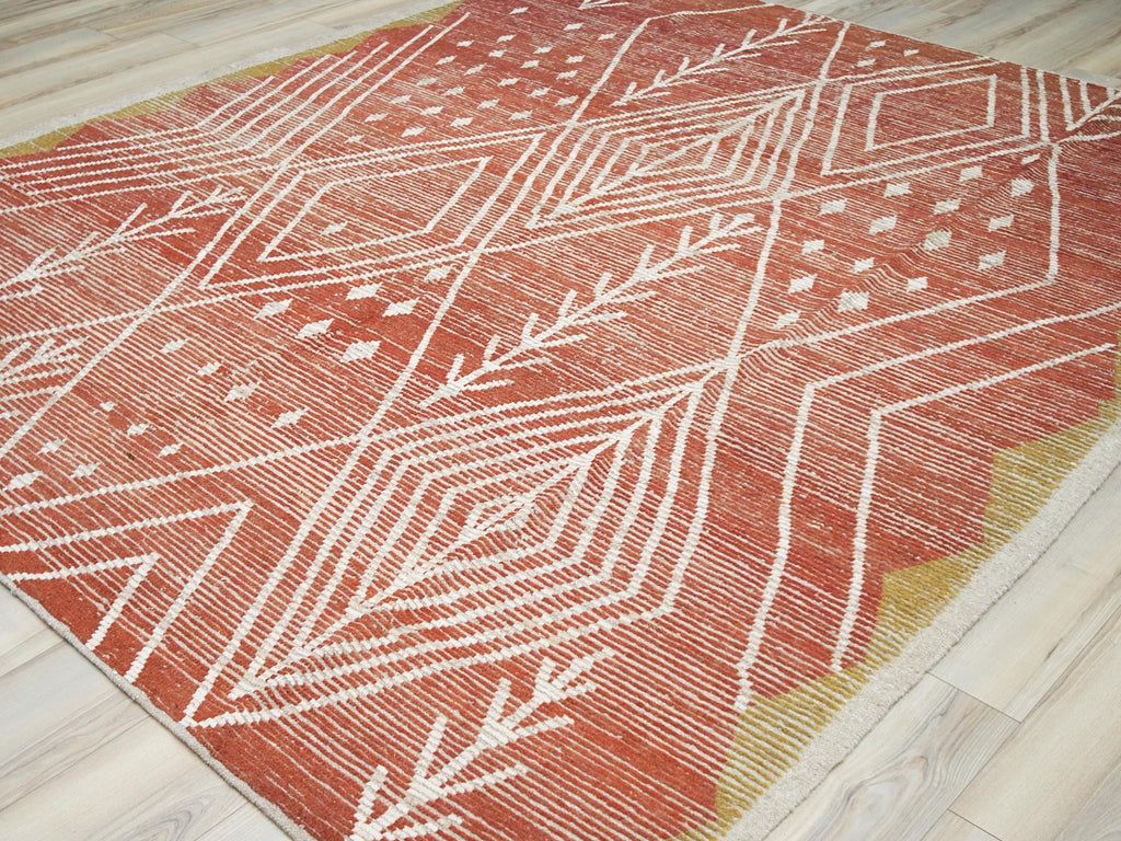 8x10 Ft Red Moroccan Rug - Hand Knotted Geometric Area Rug