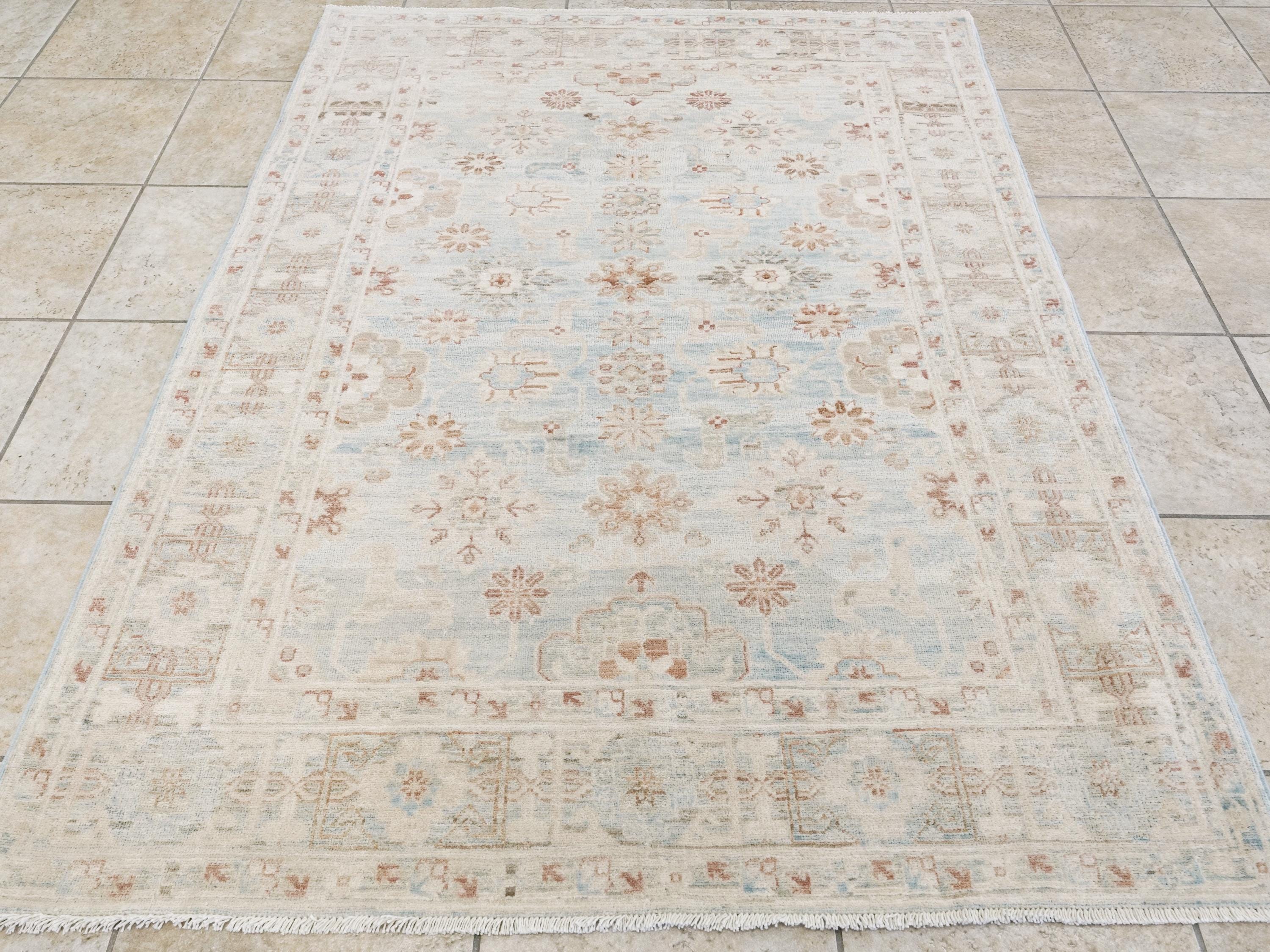 4x6 Ft Light Blue Serapi Rug - Afghan Handmade Oriental Rug