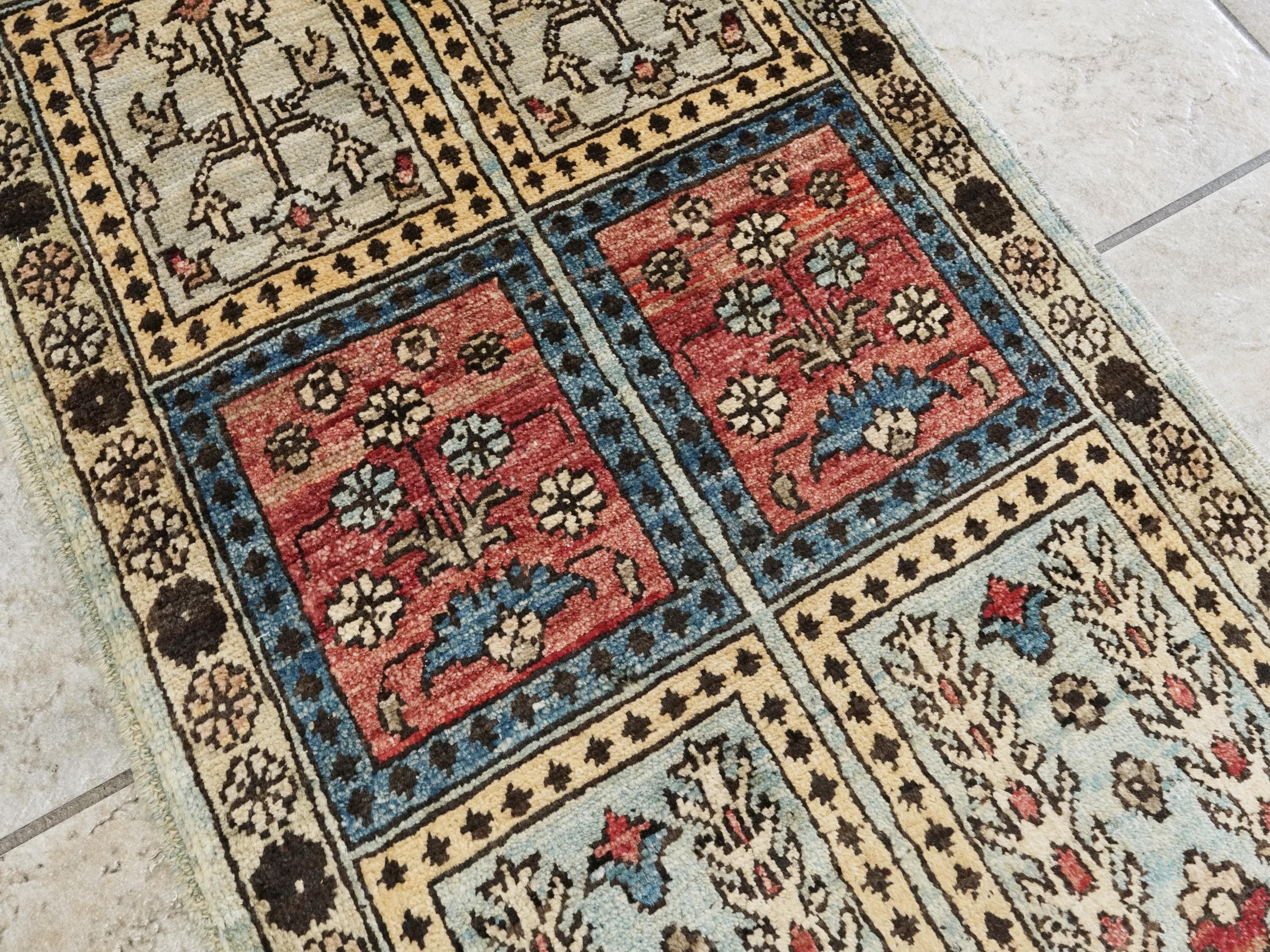 2x3 Ft Hand Knotted Heriz Wool Rug - Yellow & Blue Accent Rug