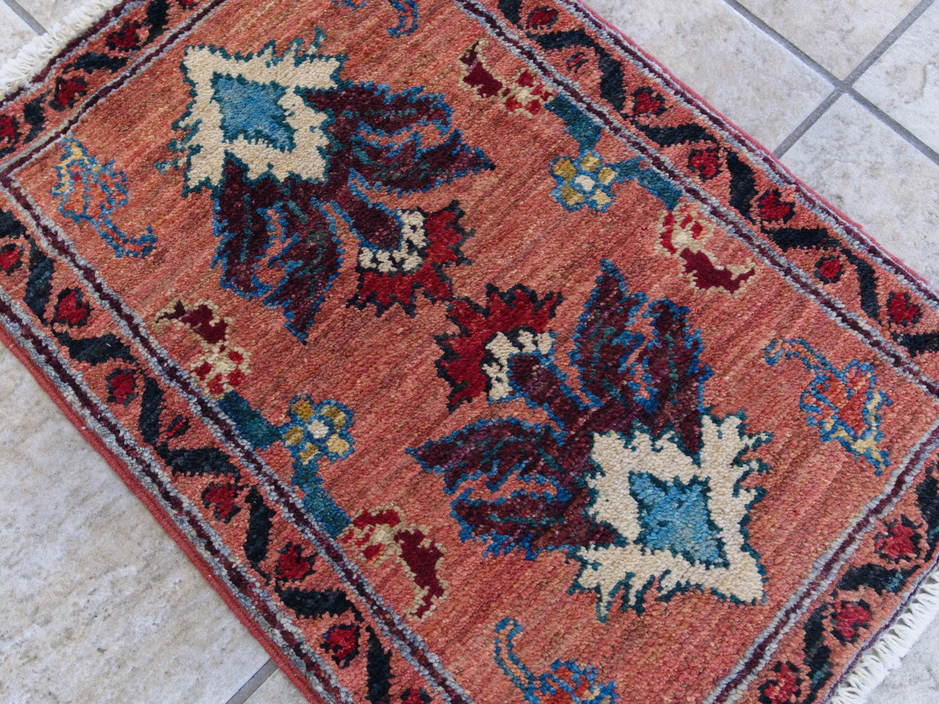 1x2 Ft Orange Serapi Rug - Floral Accent Rug