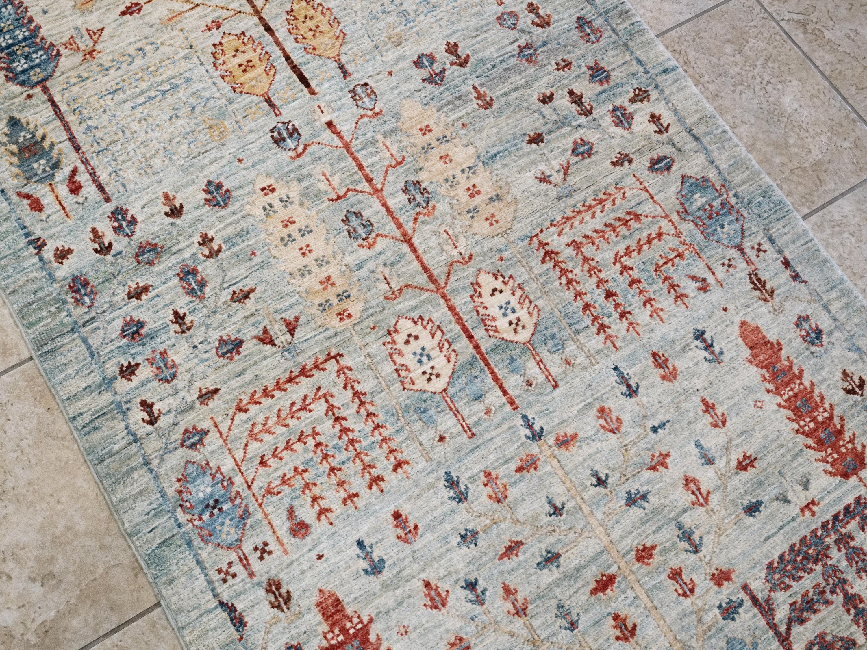 3x5 Ft Light Blue Serapi Rug - Oriental Wool Rug - Traditional Persian Design