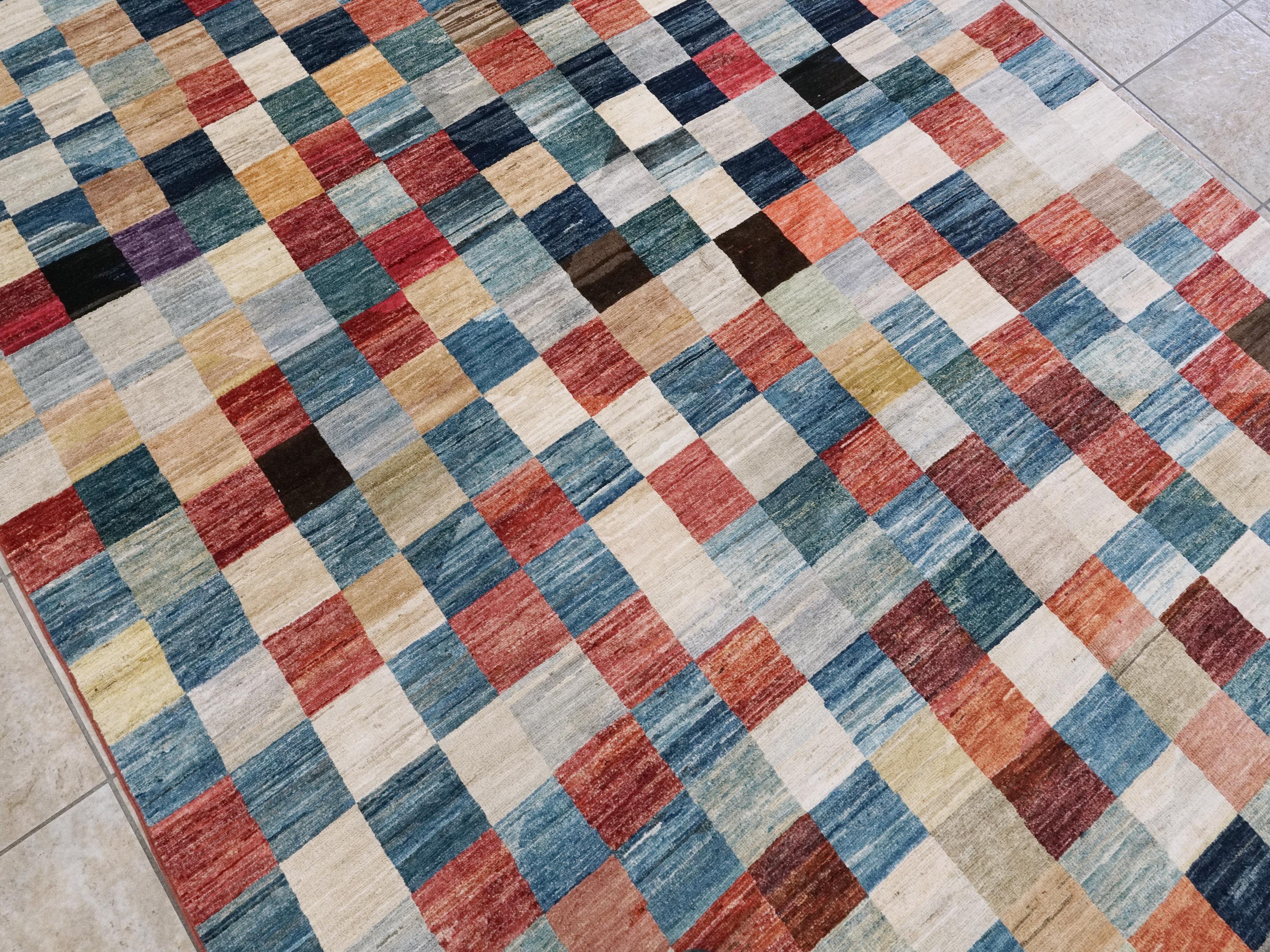 7x10 Multicolor Gabbeh Rug - Afghan Wool Area Rug - Geometric Design