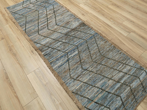 10 Ft Blue Moroccan Runner Rug - Afghan Handmade Wool Rug