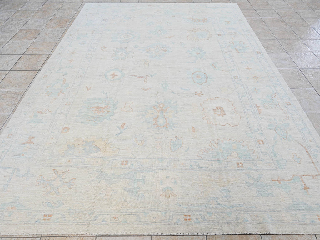 9x12 Ft Pastel Oushak Rug - Blue Handmade Area Rug - Floral Design