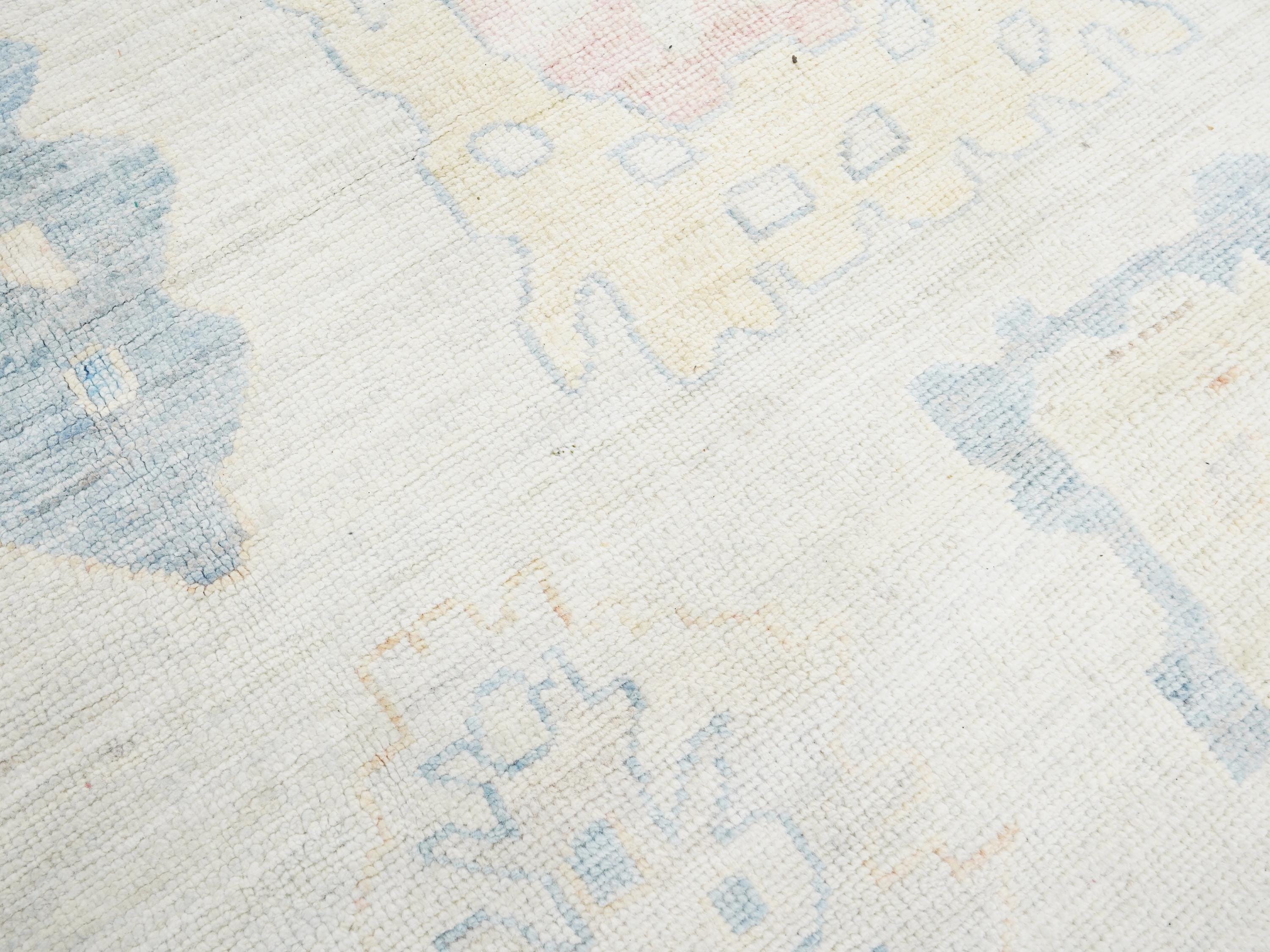 12x15 Ft Muted Ushak Rug - Traditional Wool Area Rug - White & Blue Turkish design