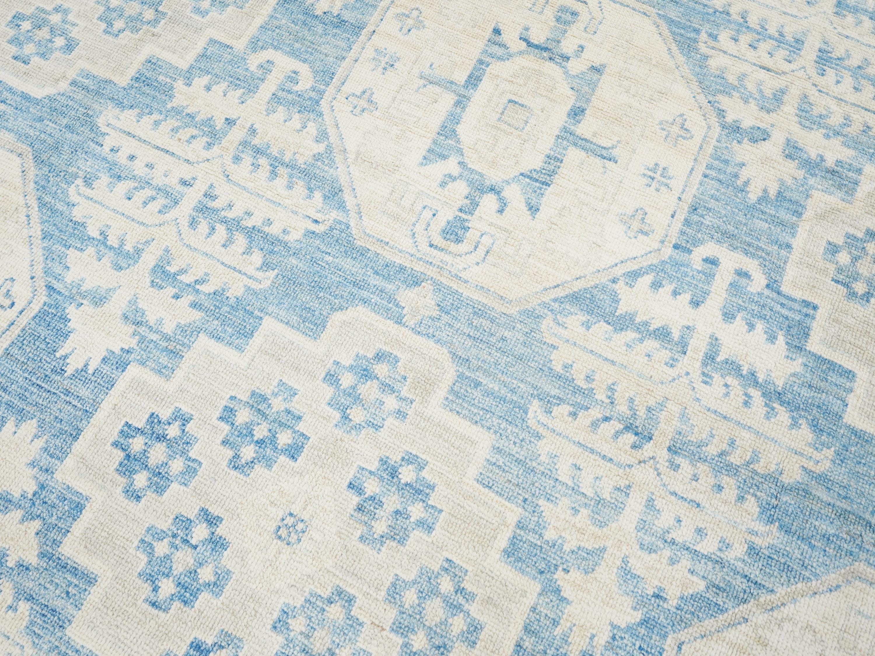 10x14 Ft Muted Blue Ushak Rug - Hand Knotted Wool Area Rug