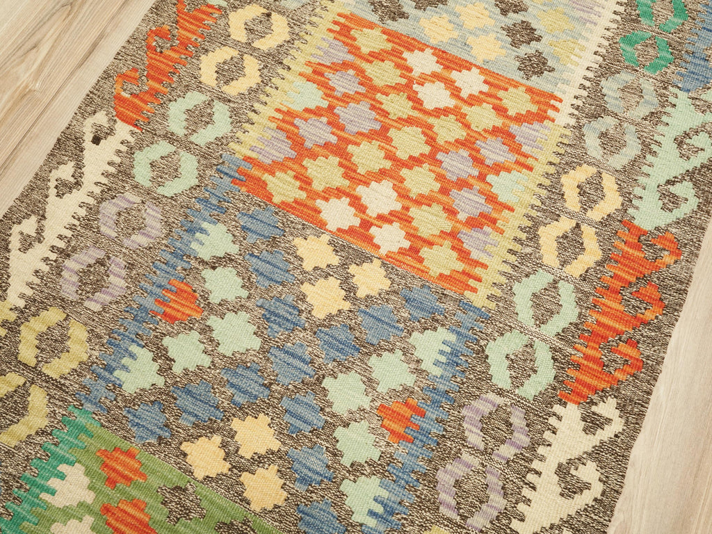 9 Ft Wool Kilim Runner Rug - Traditional Afghan Hallway Rug