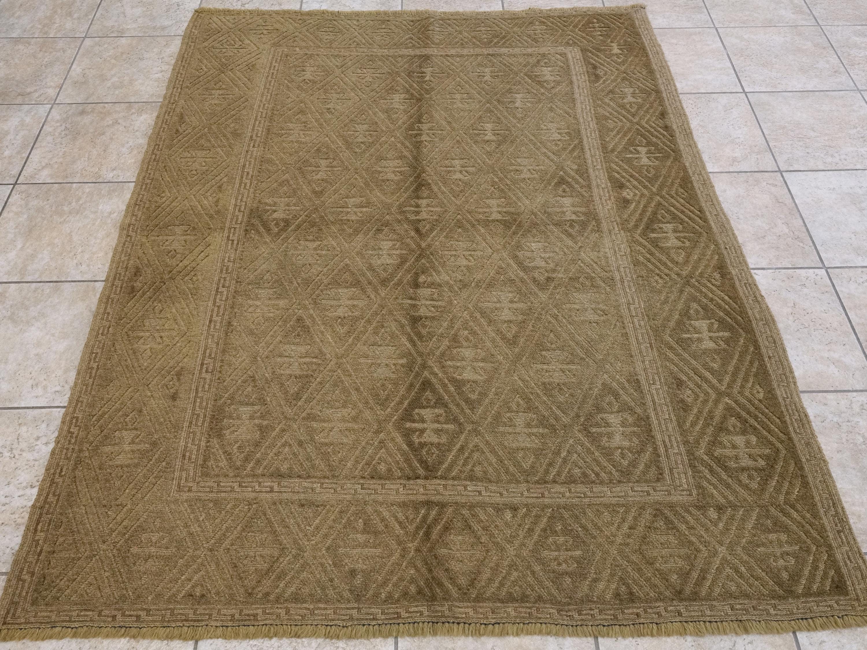 5x6 Ft Hand Knotted Wool Kilim Rug - Brown Tribal Rug - Vintage Afghan