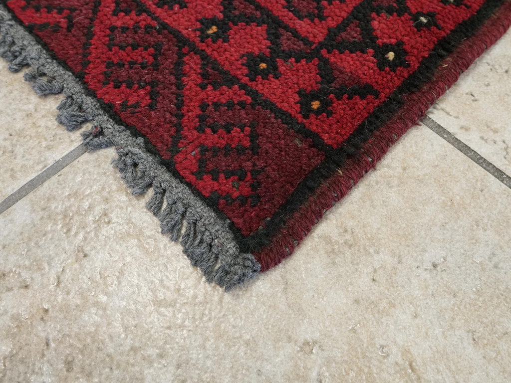 2x3 Ft Red Ersari Rug - Hand Knotted Afghan Wool Rug