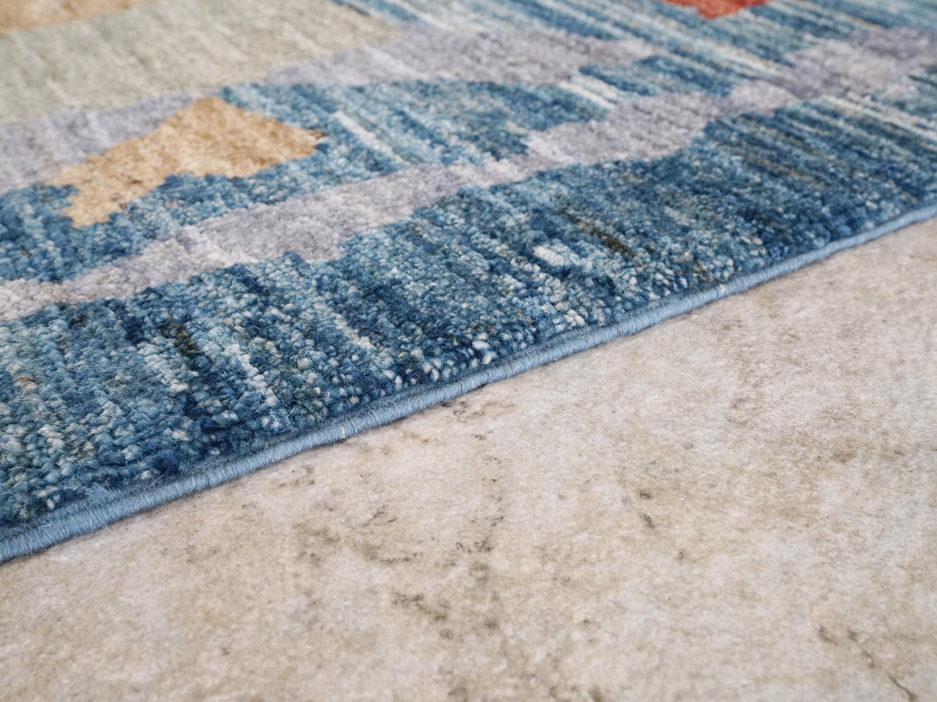 6x9 Ft Blue Fish Rug - Handmade Afghan Wool Rug