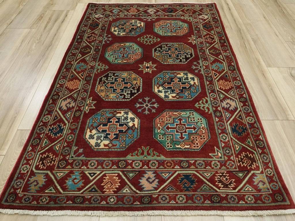 3x5 Ft Red Ersari Rug - Hand Knotted Oriental Wool Rug