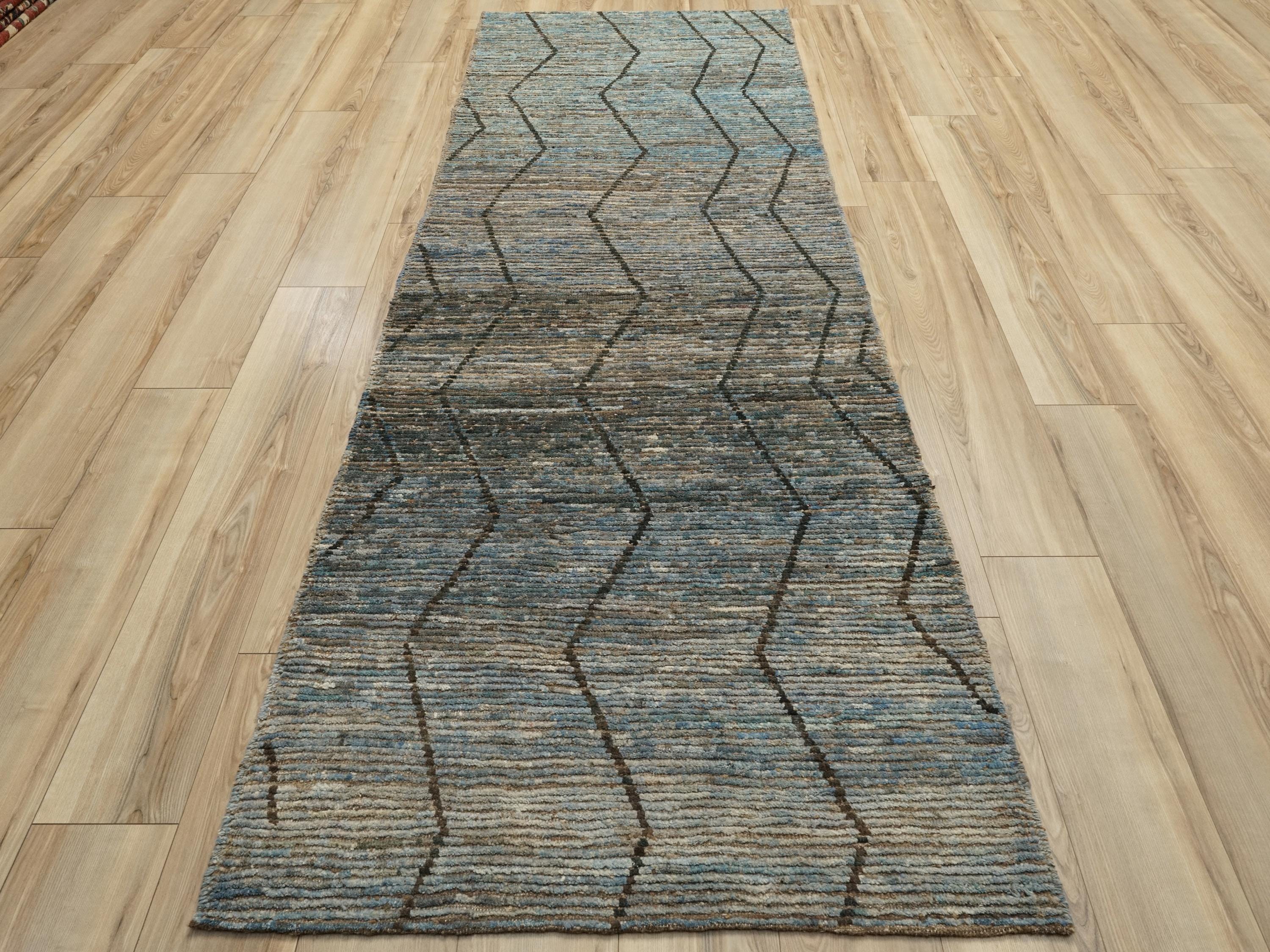 10 Ft Blue Moroccan Runner Rug - Afghan Handmade Rug