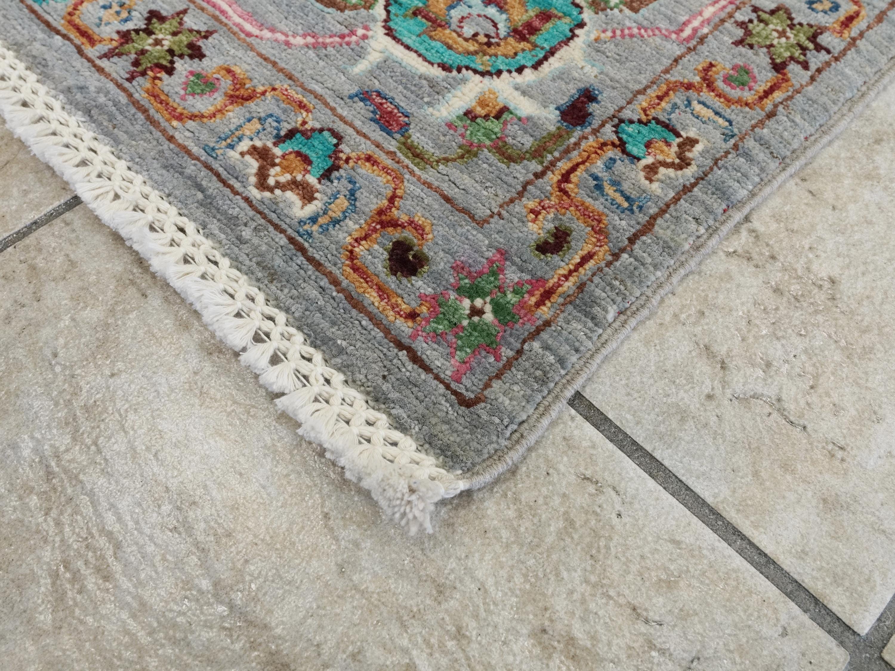 6x8 Ft Gray Wool Serapi Rug - Hand Knotted Floral Oriental Area Rug