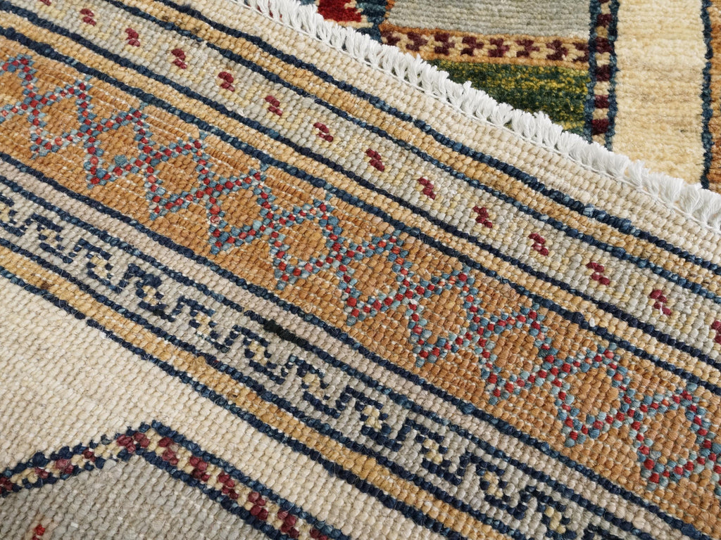 2x3 Ft Handmade Afghan Ersari Wool Rug - Beige Oriental Accent Rug