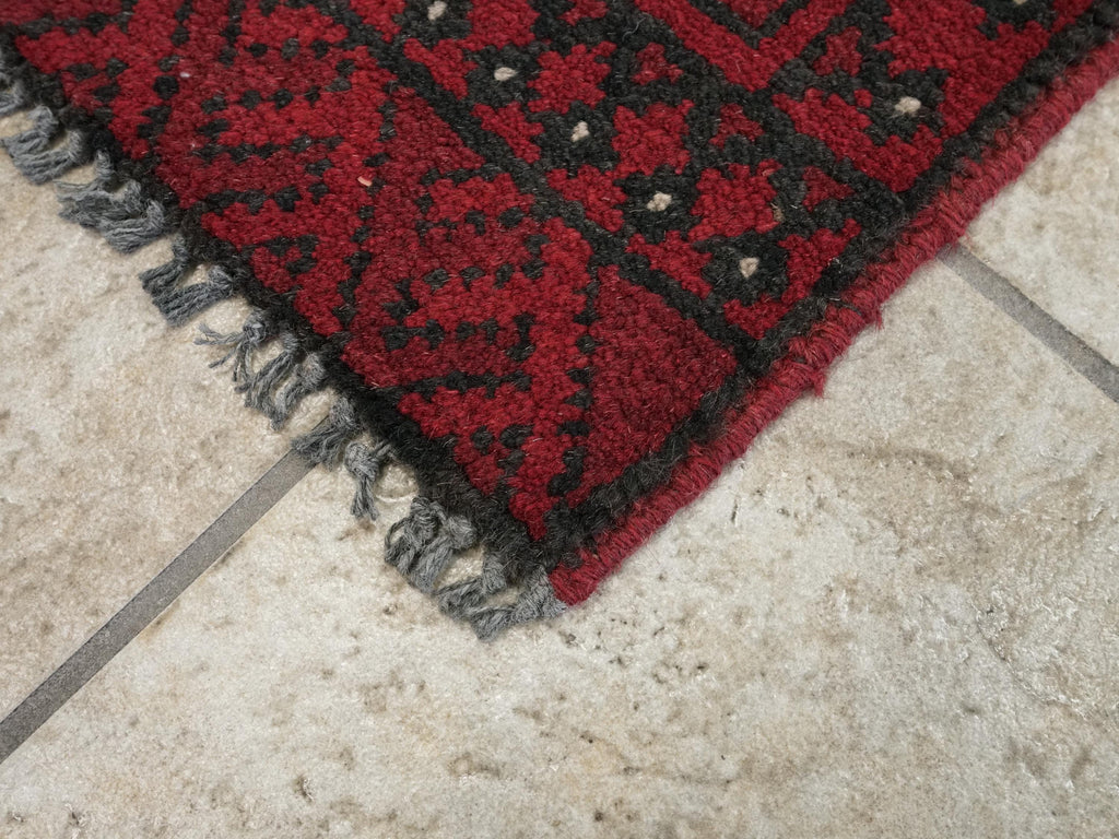 2x3 Ft Red Ersari Rug - Hand Knotted Afghan Wool Rug
