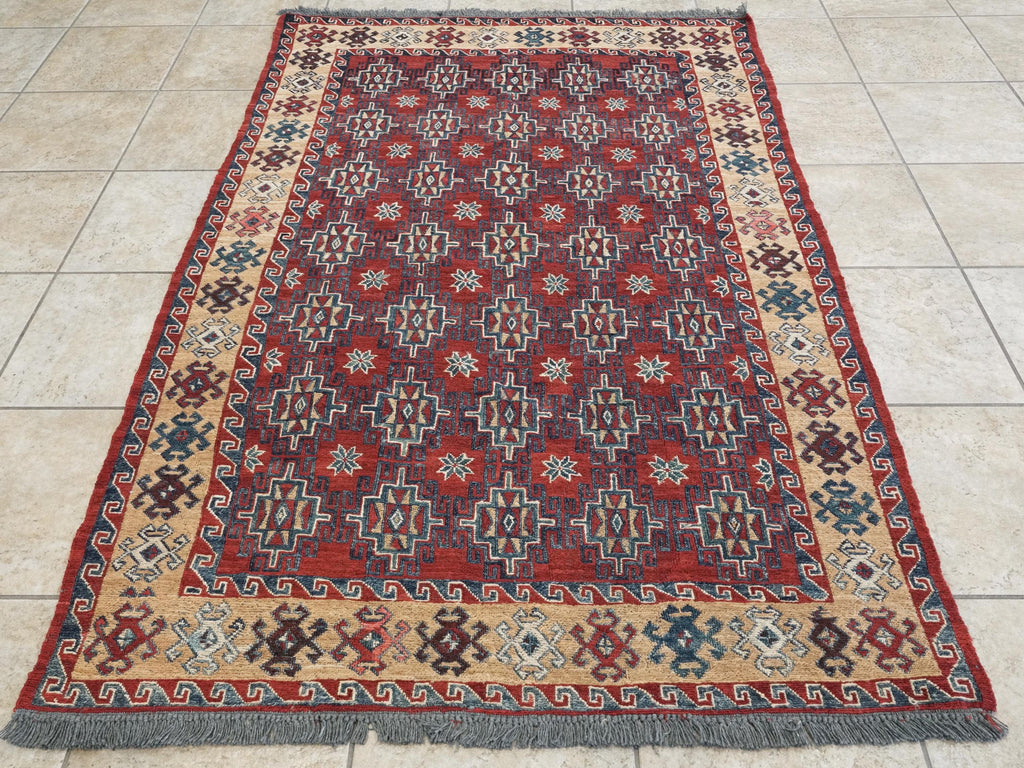 4x6 Ft Red Vintage Kilim Rug - Hand Knotted Afghan Rug