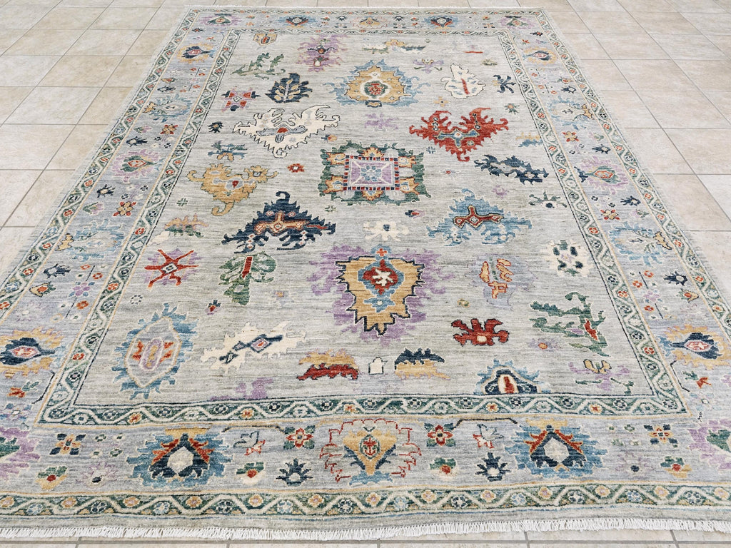 8x10 Ft Light Gray Oushak Rug - Hand Knotted Oriental Rug