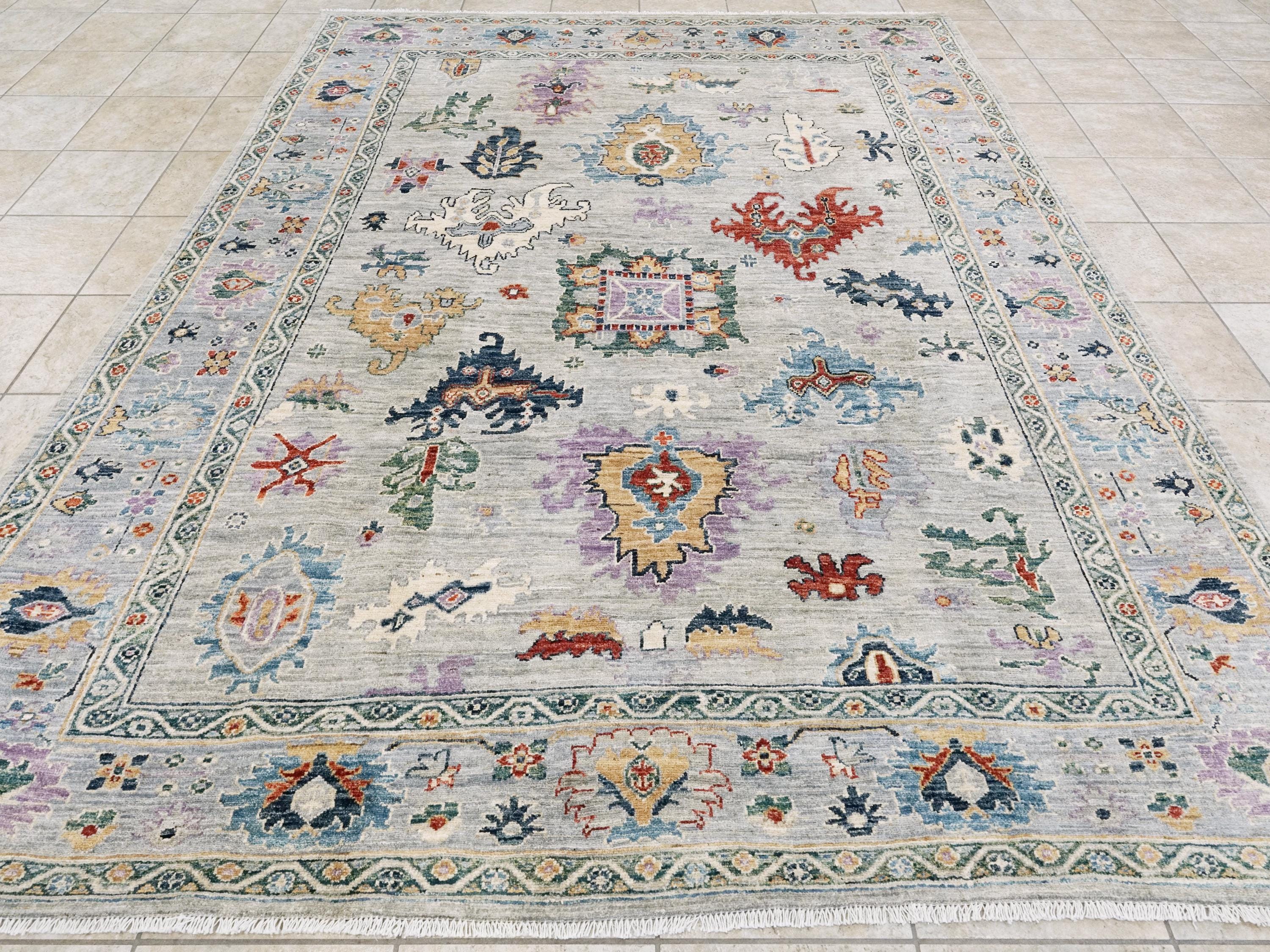 8x10 Ft Light Gray Oushak Rug - Hand Knotted Oriental Rug
