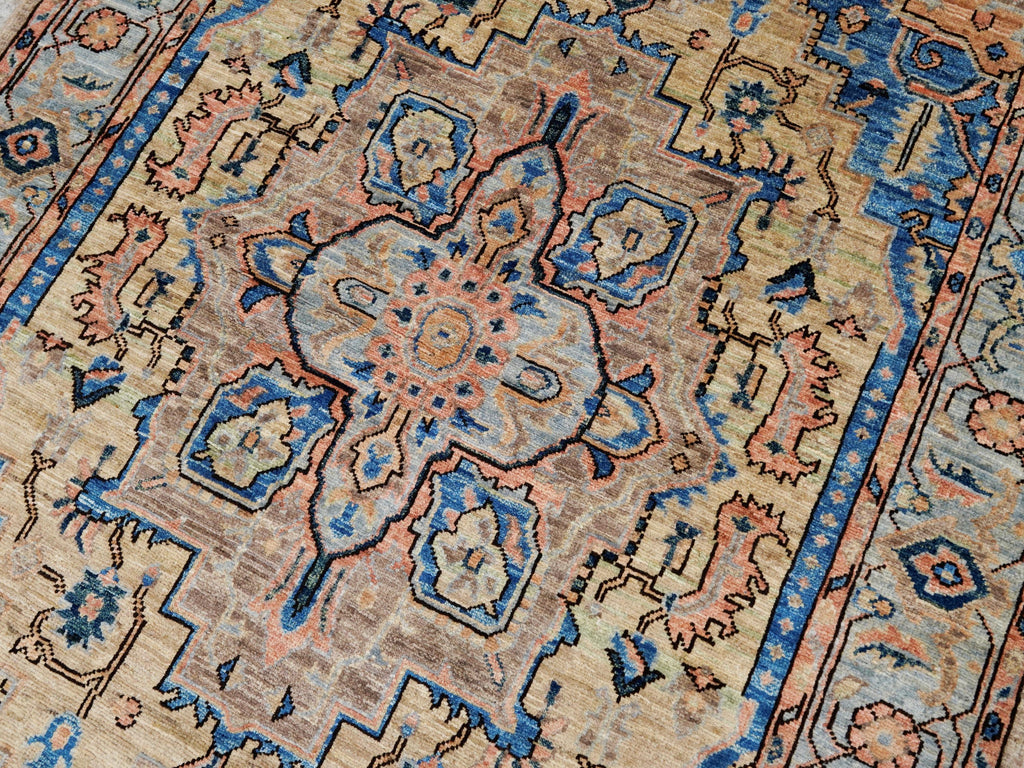 4x6 Ft Blue & Orange Serapi Rug - Hand Knotted Oriental Rug