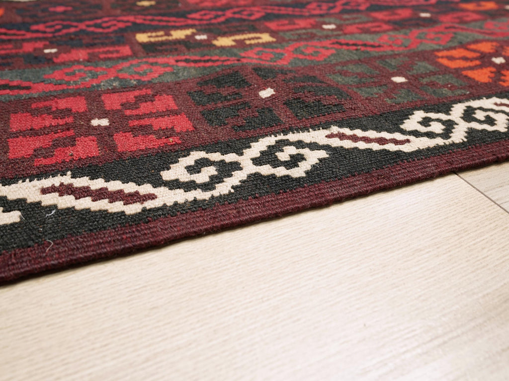 10x14 Ft Burgundy Maimana Kilim - Vintage Tribal Flatweave