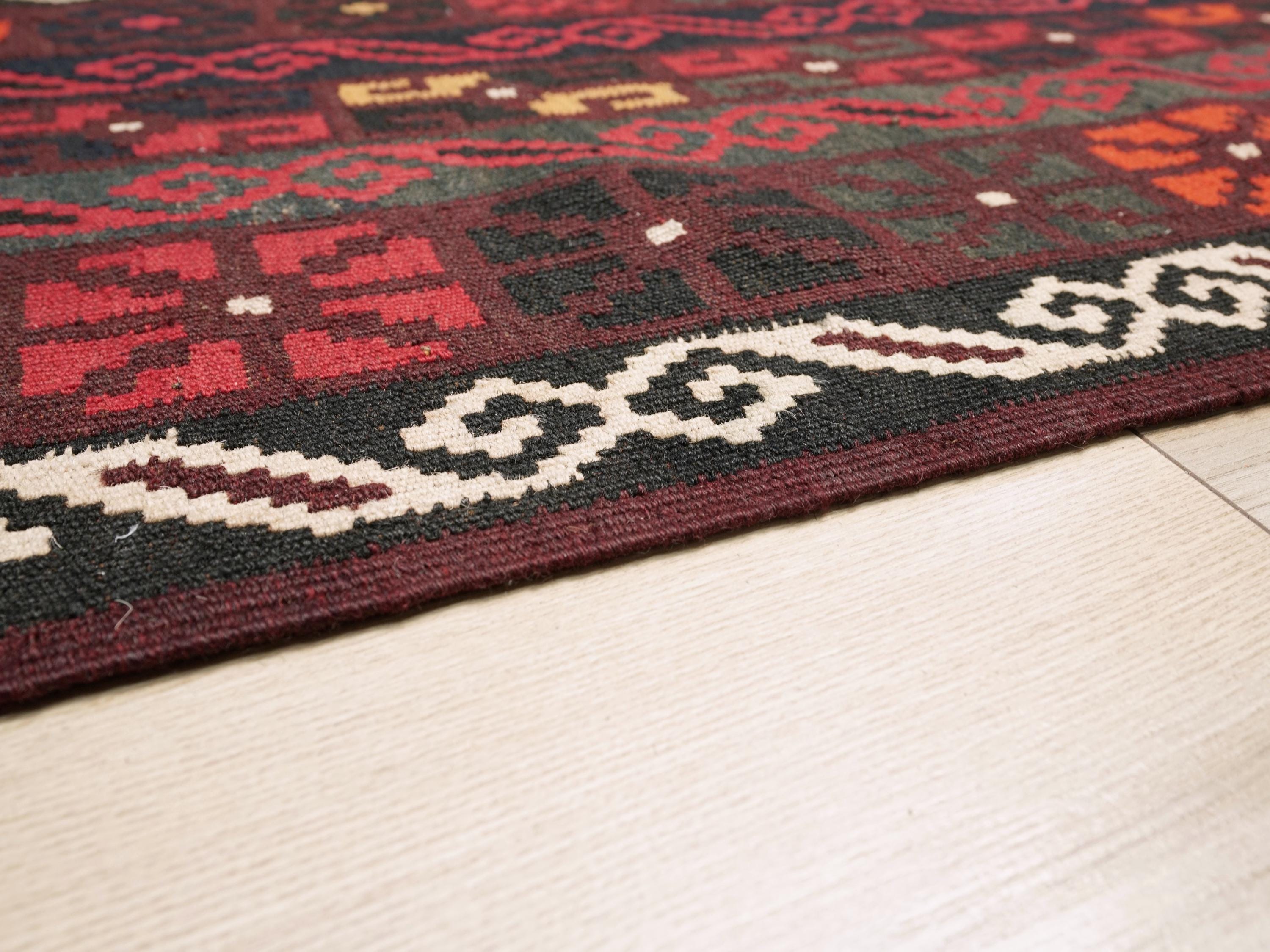 10x14 Ft Burgundy Maimana Kilim - Vintage Tribal Flatweave