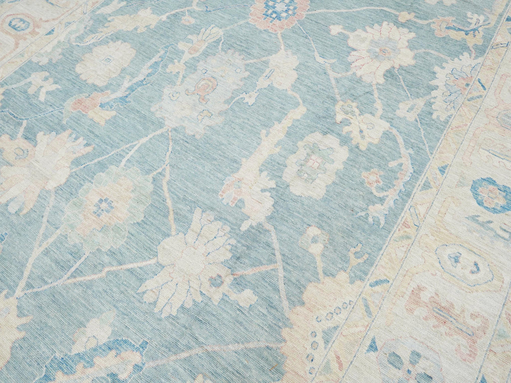 10x14 Ft Light Blue Ushak Rug - Hand Knotted Wool Area Rug