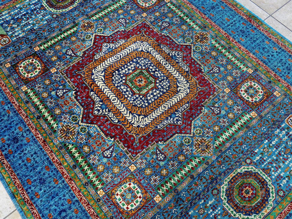 6x8 Ft Blue Mamluk Rug - Hand Knotted Oriental Area Rug