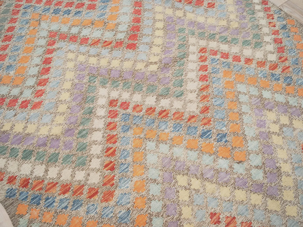 5x6 Ft Tribal Kilim Rug: Red Orange Flat Weave Wool Rug