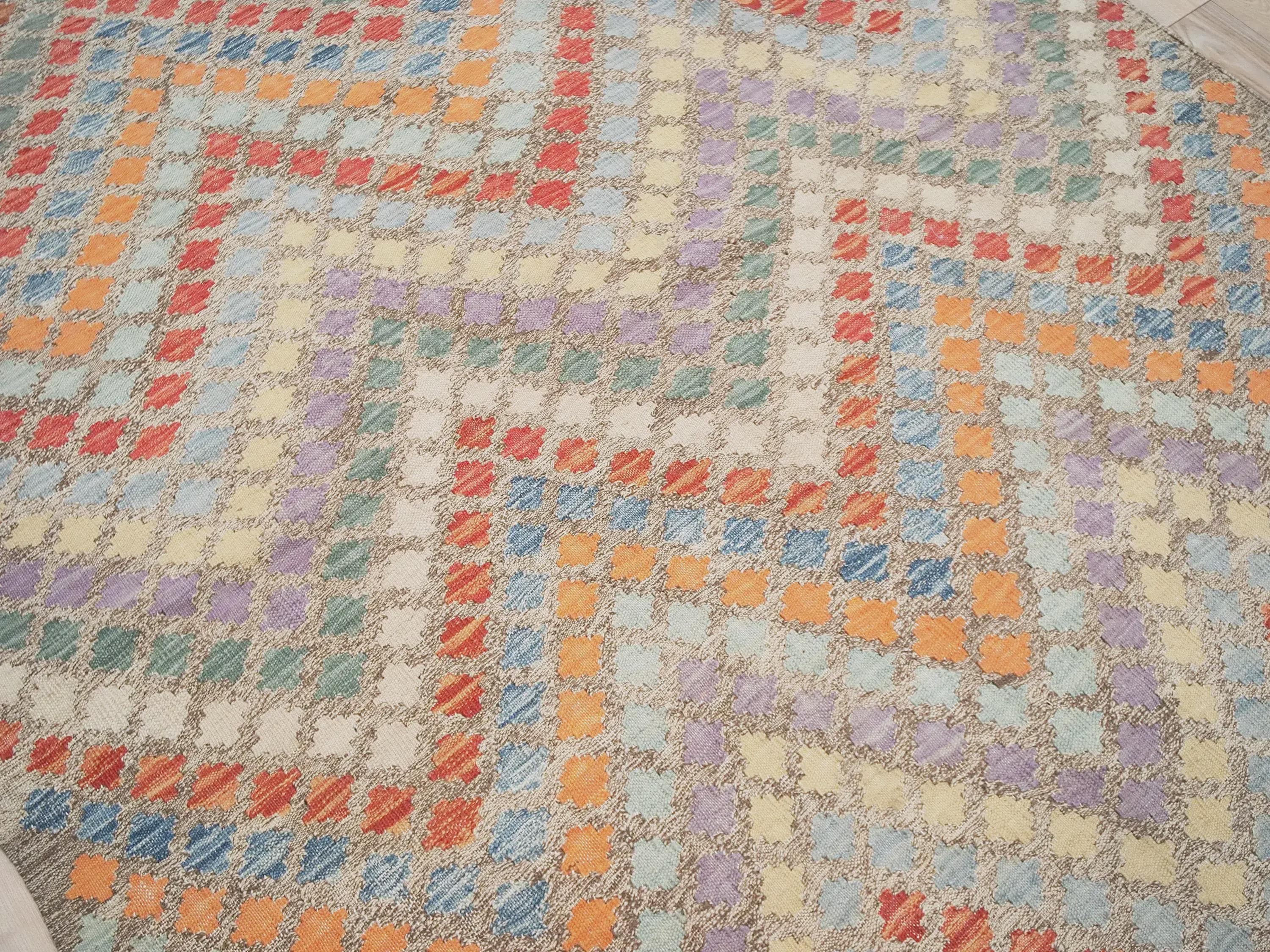 5x6 Ft Tribal Kilim Rug: Red Orange Flat Weave Wool Rug